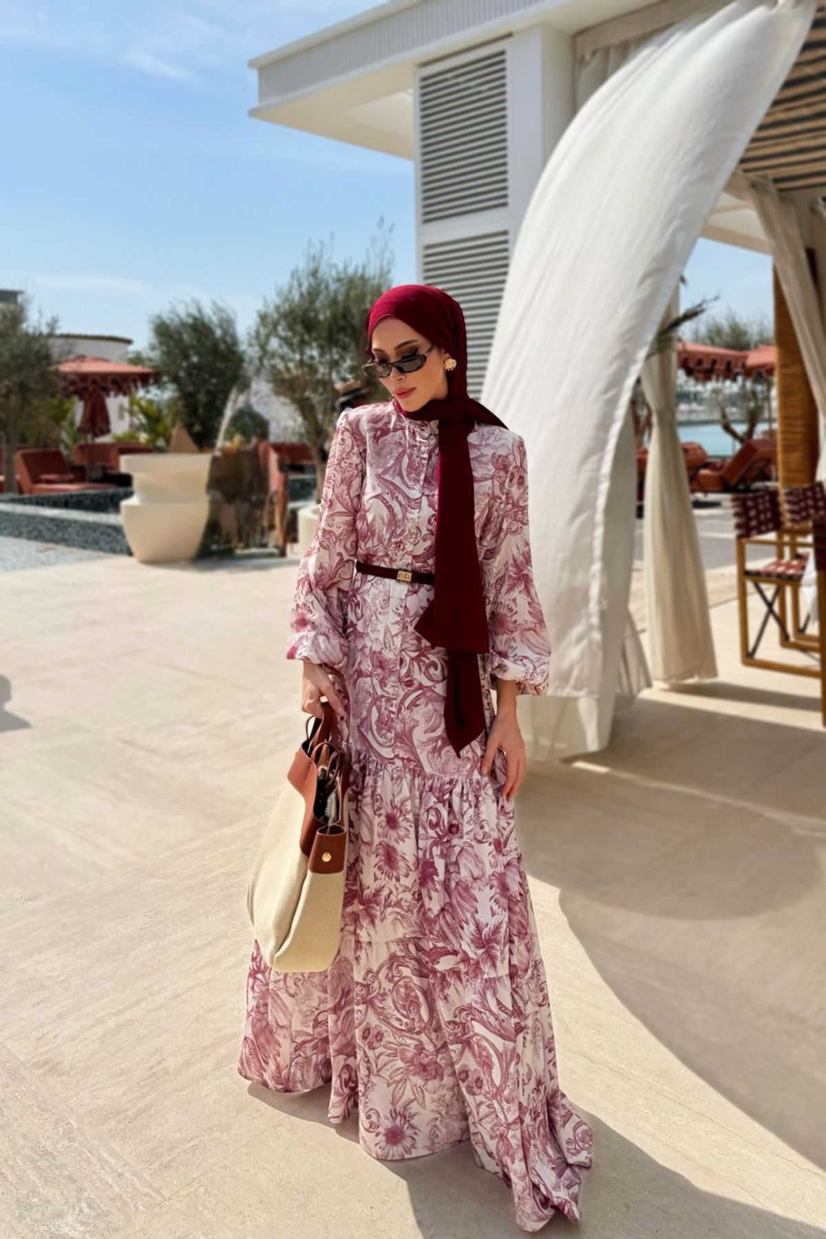 Merwishop Merwish Düğmeli Desenli Elbise 1208