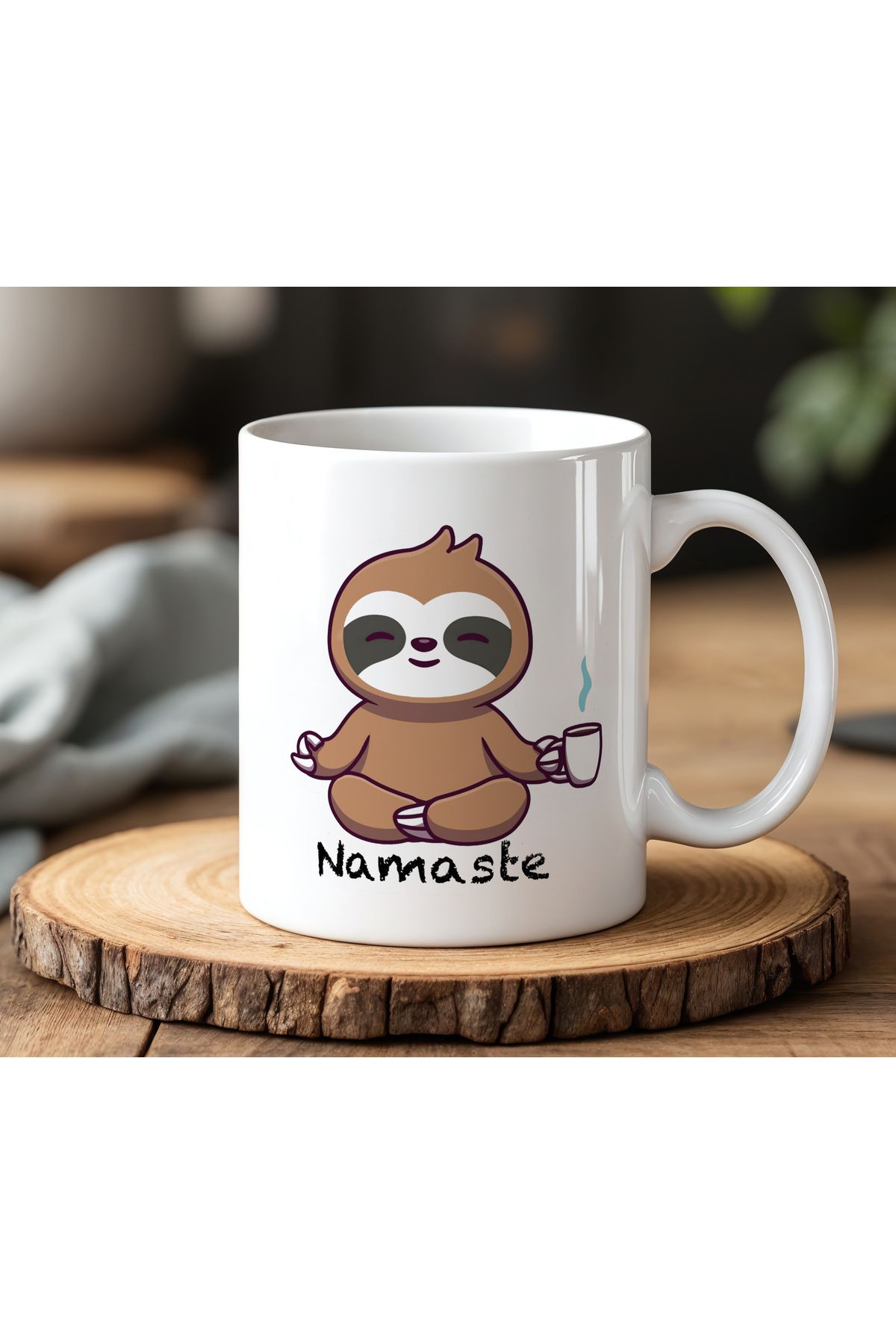 BB TRADE Namaste Tasarımlı Beyaz Seramik Baskılı Kupa Bardak 330ml