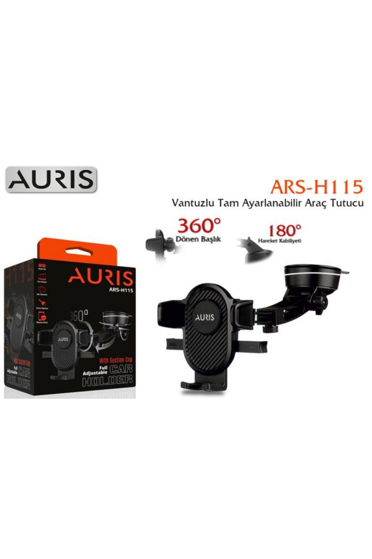 Auris VANTUZLU TAM AYARLANABİLİR 360°/180° DÖNER BAŞLIKLI ARAÇ İÇİ TELEFON TUTUCU
