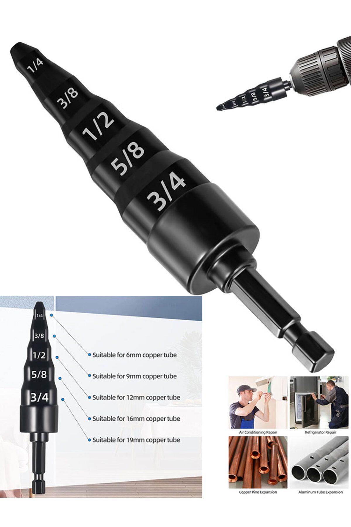Choice-Swaging Tool 5 in 1 Air Conditioner Copper Pipe Expander Swaging Drill Bit Set with Hex Shank, wi... 8