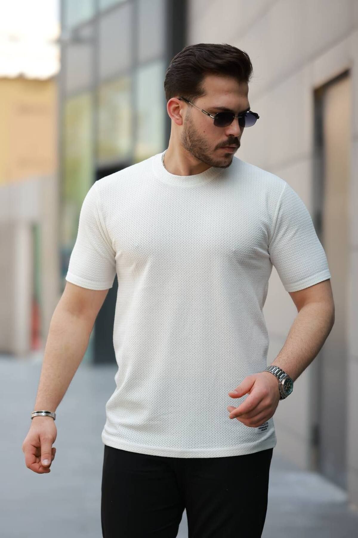ROBERTO BORNOVA Pamuklu Desenli Bisiklet Yaka Tshirt
