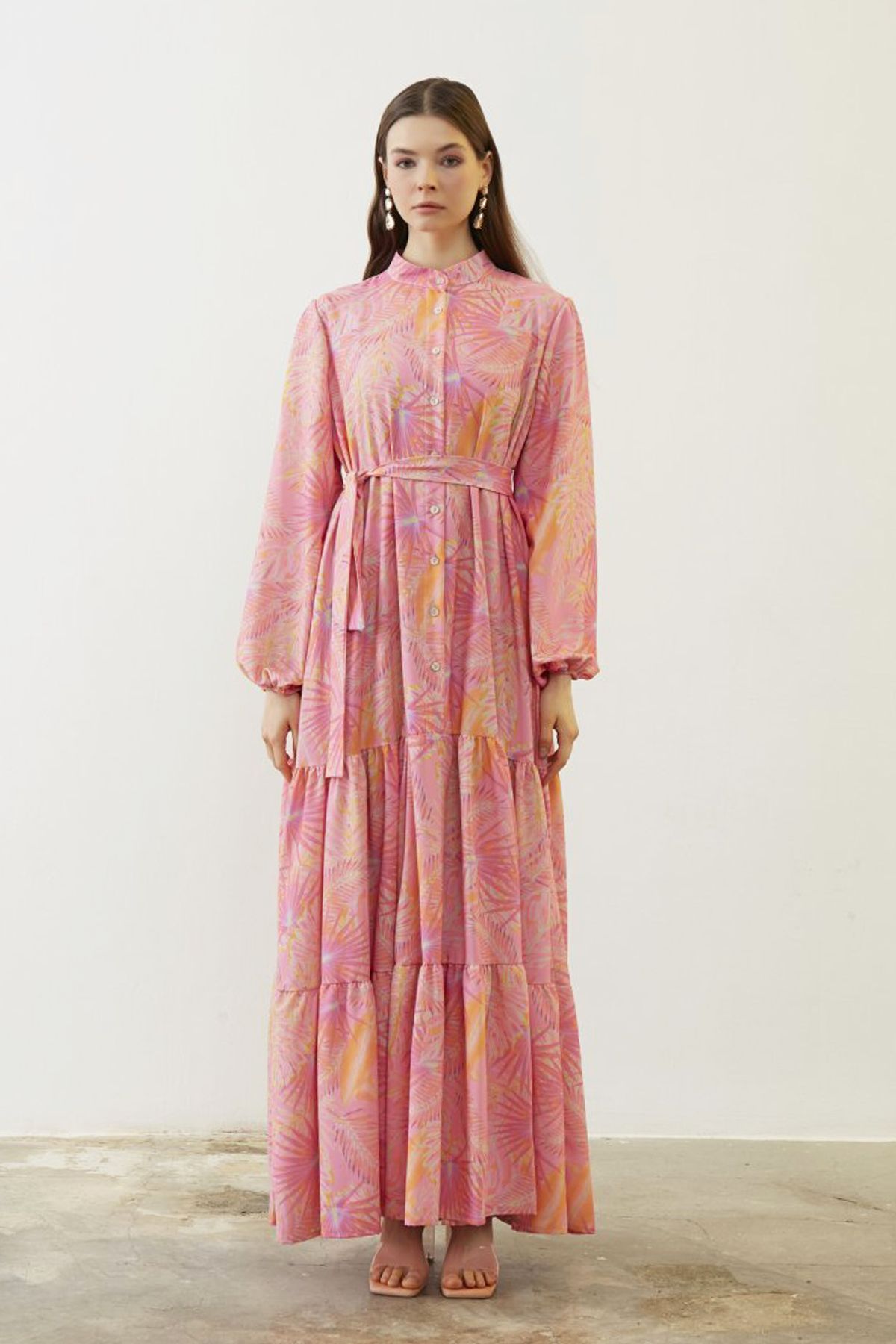 Merwishop Merwish Düğmeli Desenli Elbise 1238