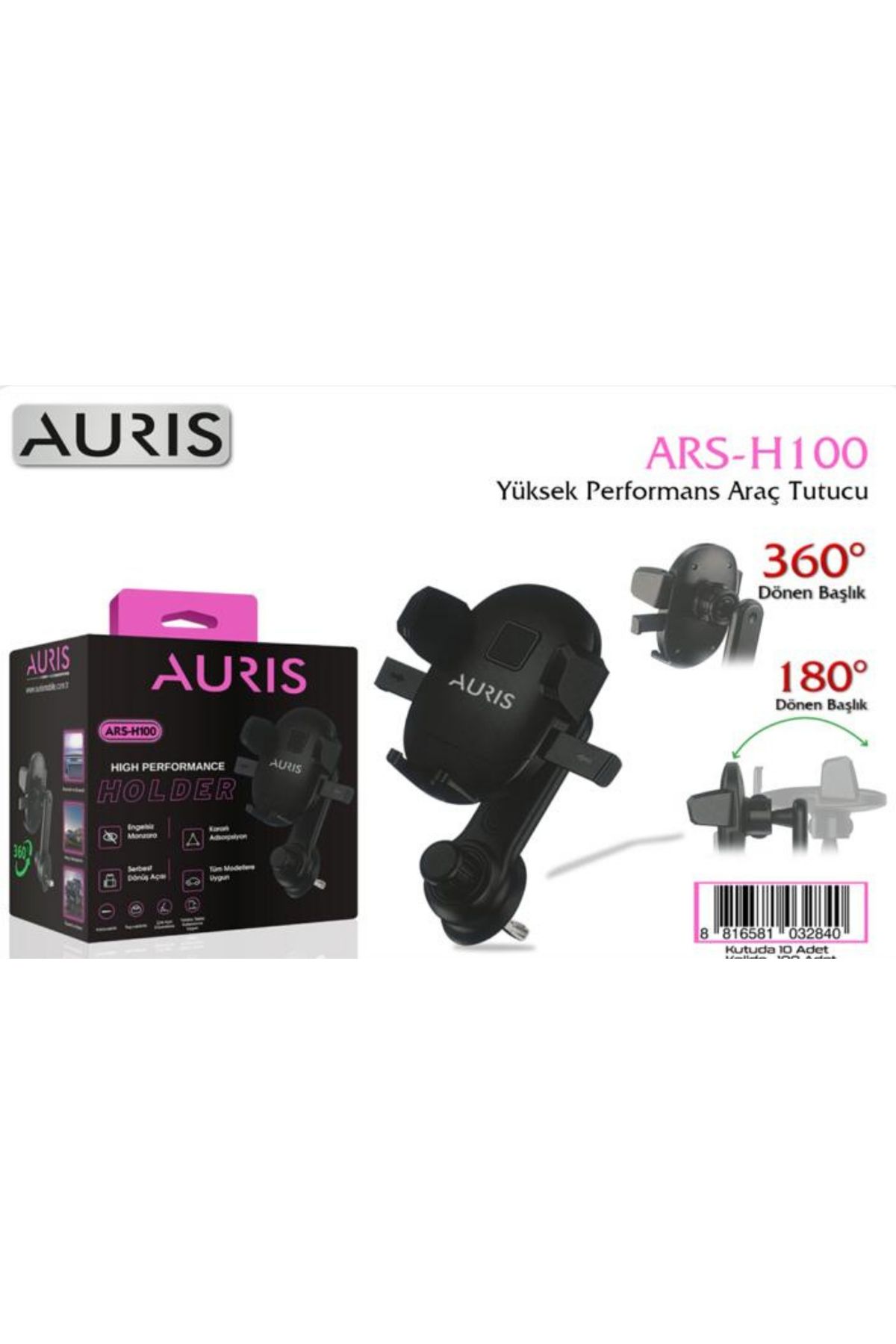 Auris YÜKSEK PERFORMANSLI 360°/180° DÖNERLİ YANLARDAN VE ALTAN TUTUŞLU ARAÇ İÇİ TELEFON TUTUCU