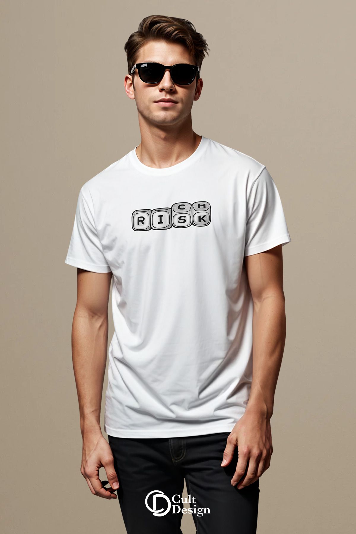 CULTDESİGN RİCH ERKEK Özel Premium Baskılı Basic, Organik Pamuklu, Bisiklet Yaka T-Shirt