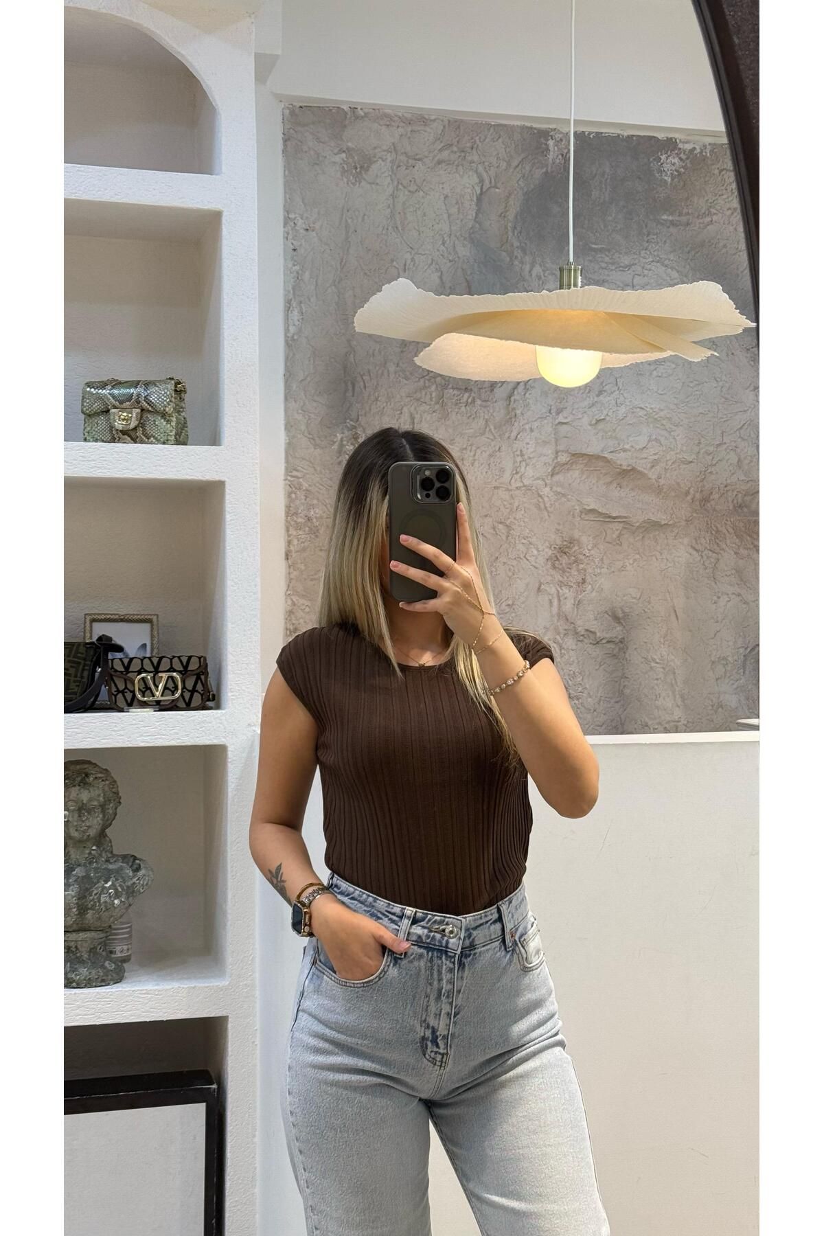SEVİNÇ GÜNGÖR Fitilli triko KAHVERENGİ