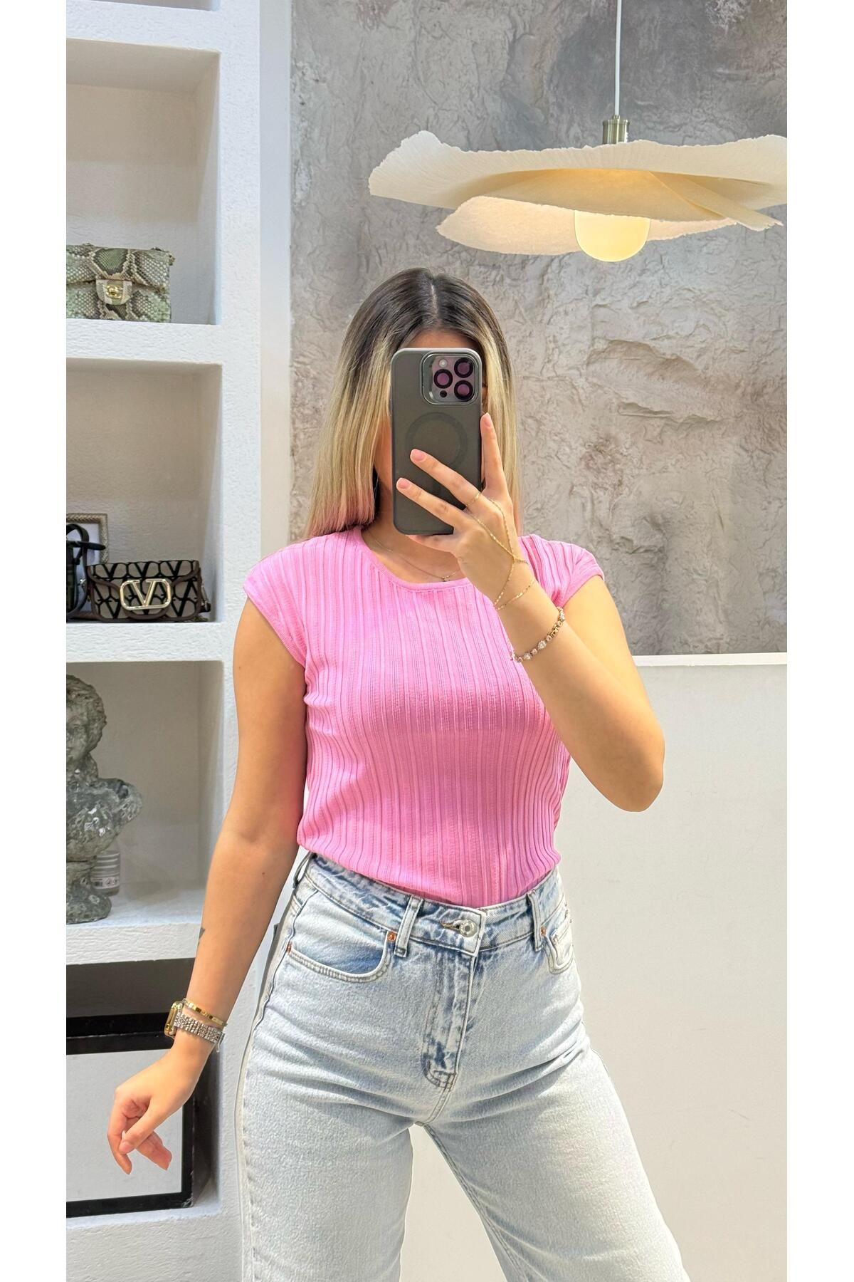 SEVİNÇ GÜNGÖR Fitilli triko PEMBE