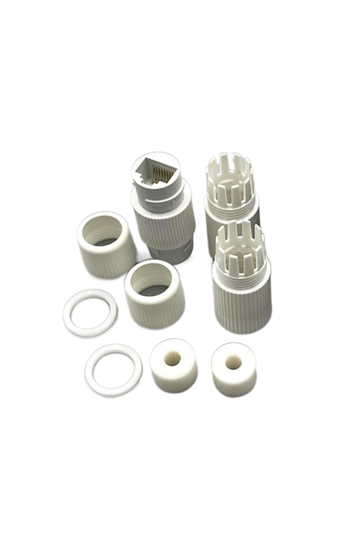 KOQZM-موصل إرساء RJ45 أبيض قطعة واحدة لشبكة إيثرنت مباشرة مقاومة للماء IP67 رأس خارجي 1