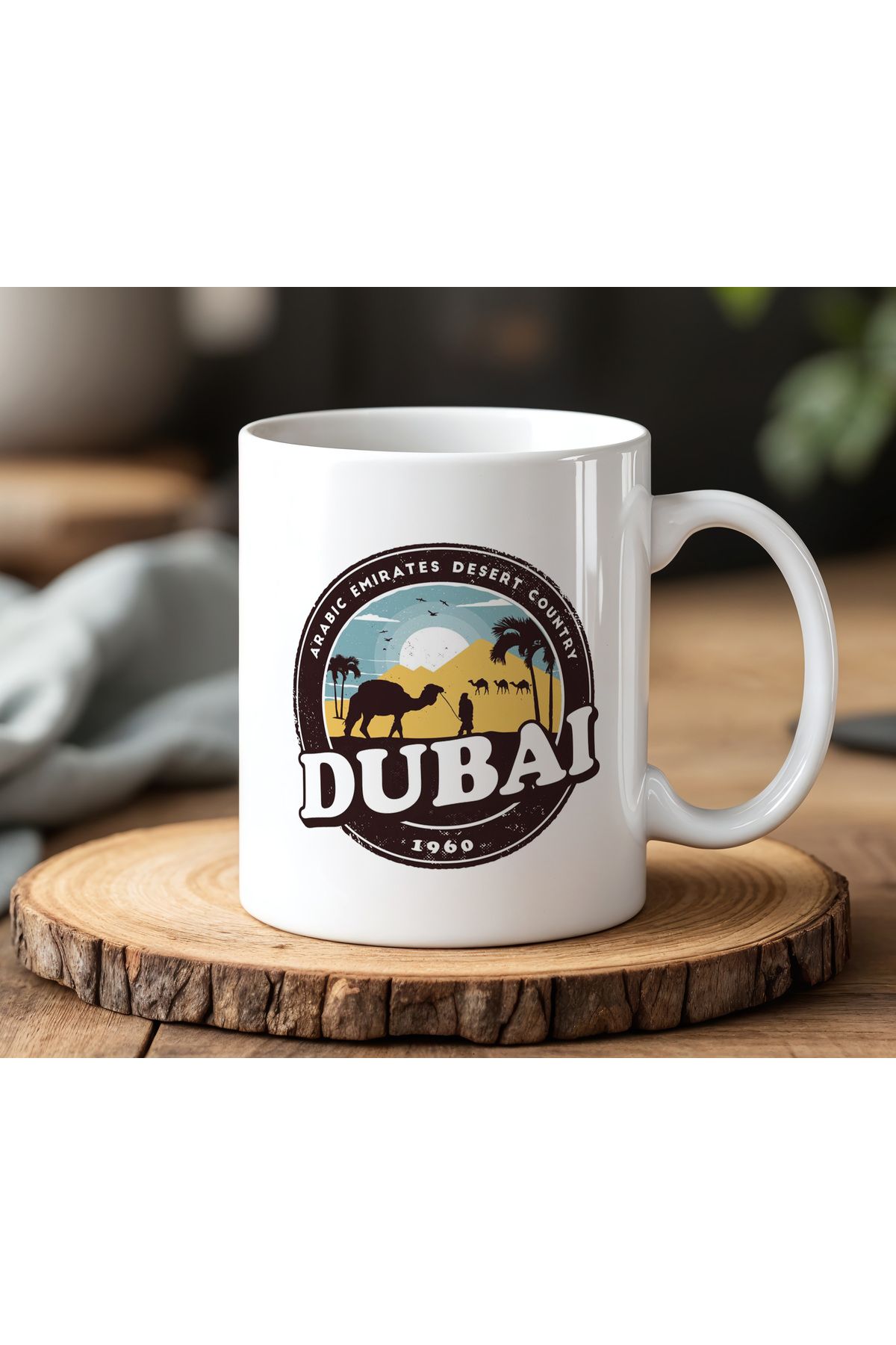 BB TRADE Dubai Tasarımlı Beyaz Seramik Baskılı Kupa Bardak 330ml