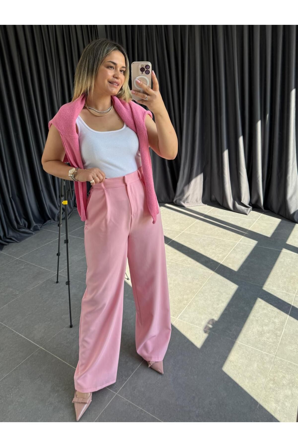 BÜŞRA PERKER Pembe Palazzo Pantolon