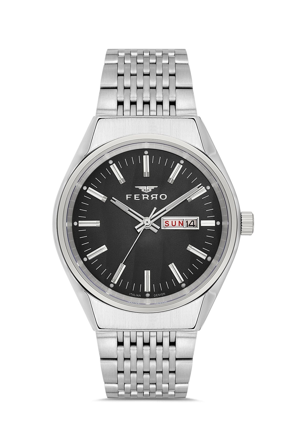 FERRO FM43012A-A2 Quartz Çelik Gri Siyah Kadran 40 mm Erkek Kol Saati