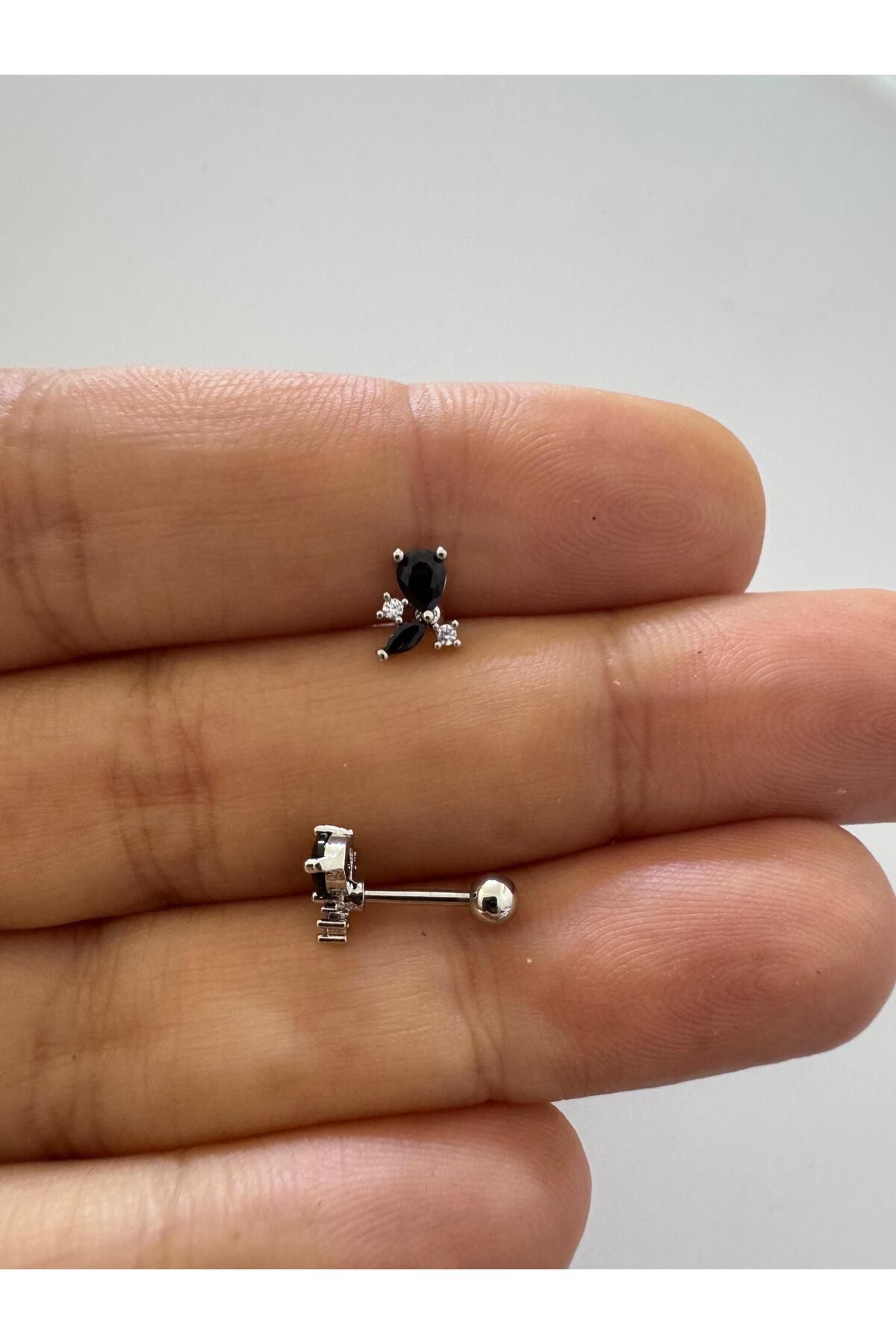 Arescollection 1 adet zirkon taşlı helix tragus lobe uyumlu piercing küpe