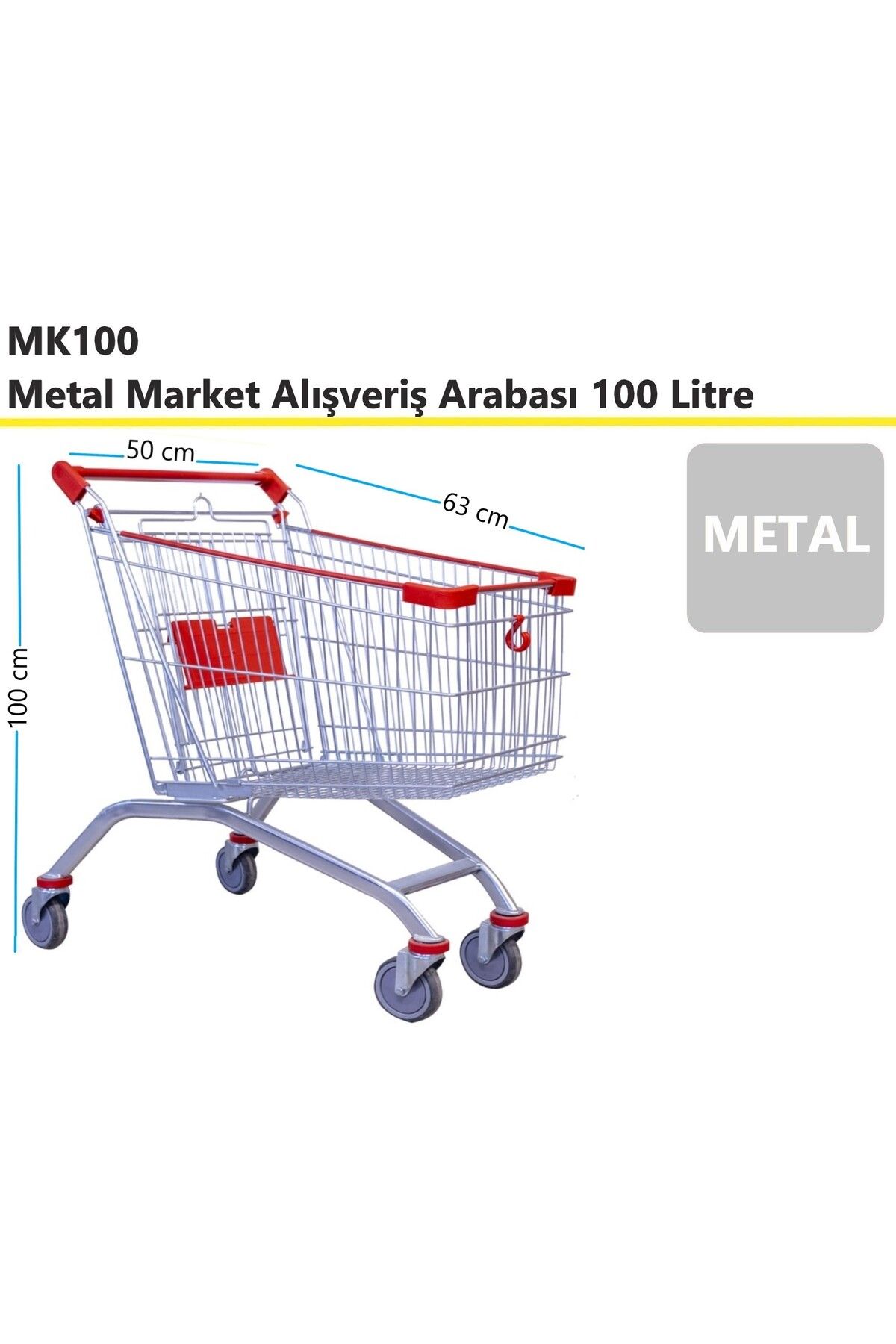 akdenizpos MK100 Metal Market Alışveriş Arabası 100 Litre