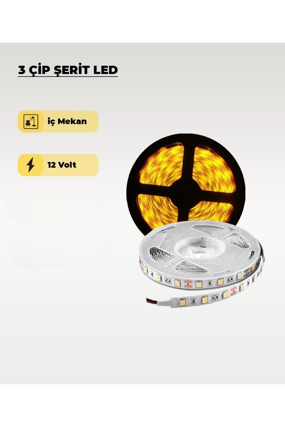 AC AYDINLATMA 12V İç Mekan Amber Işık Şerit Led 10 Metre