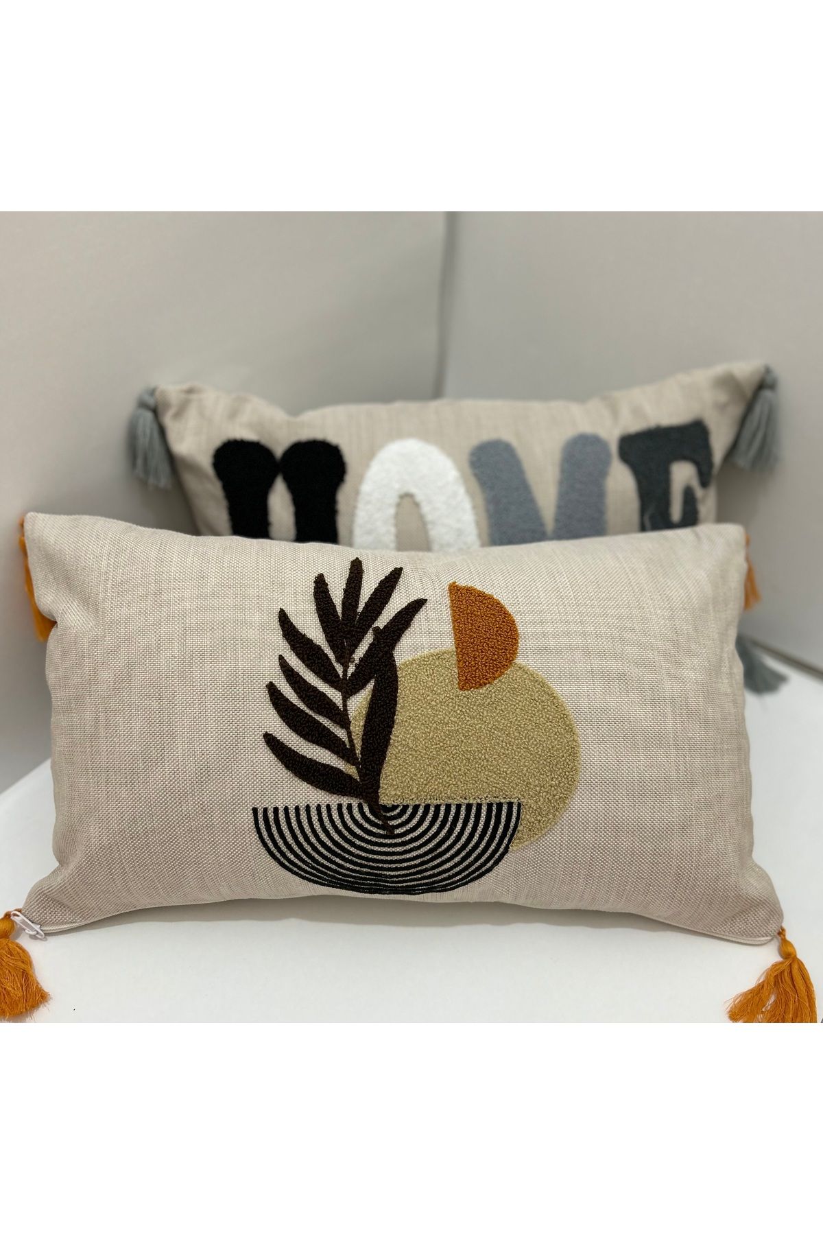 Sevinç Punch İşlemeli Dekoratif Kırlent Kılıfı 45x27 cm