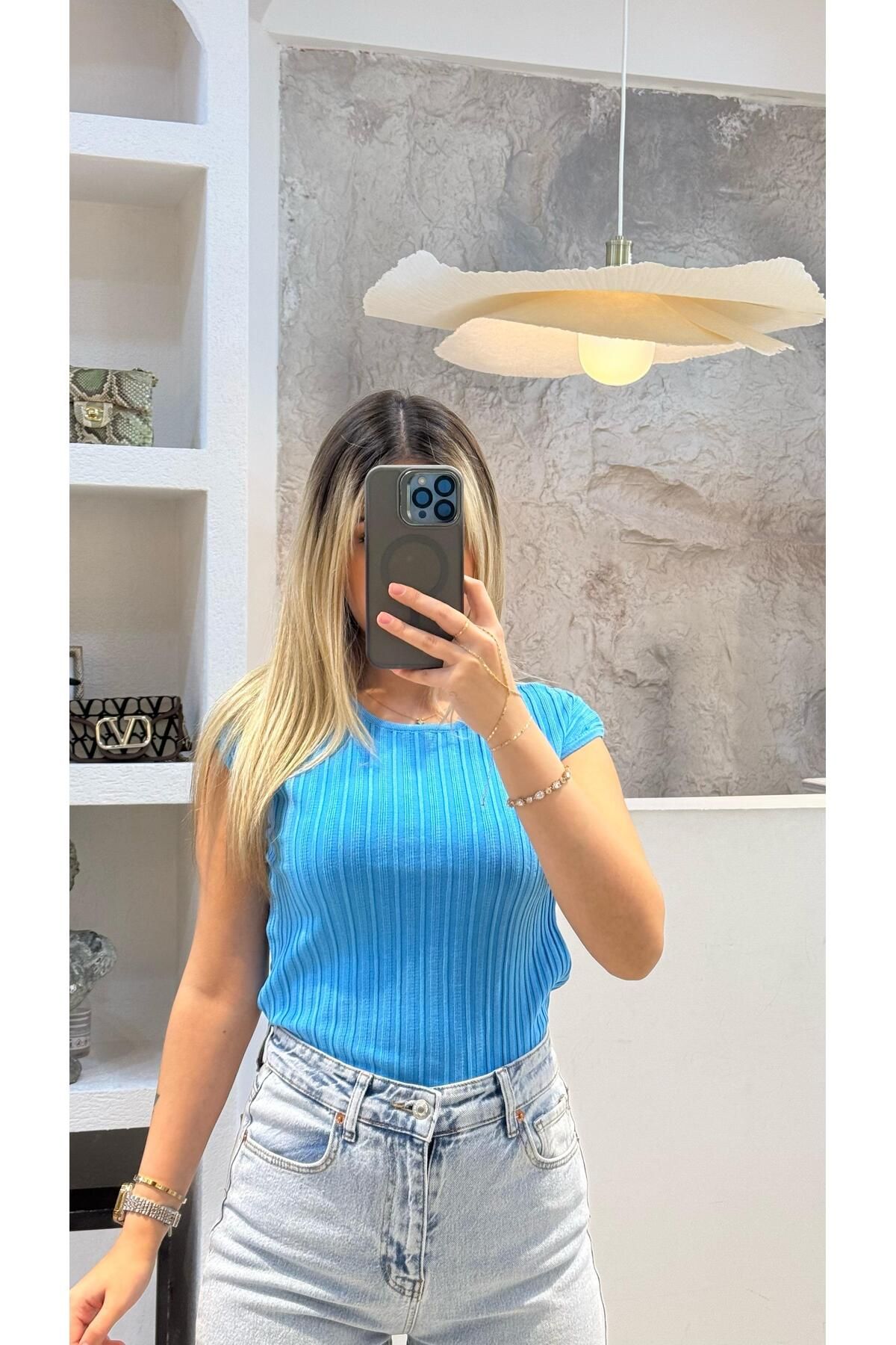 SEVİNÇ GÜNGÖR Fitilli Triko Mavi̇