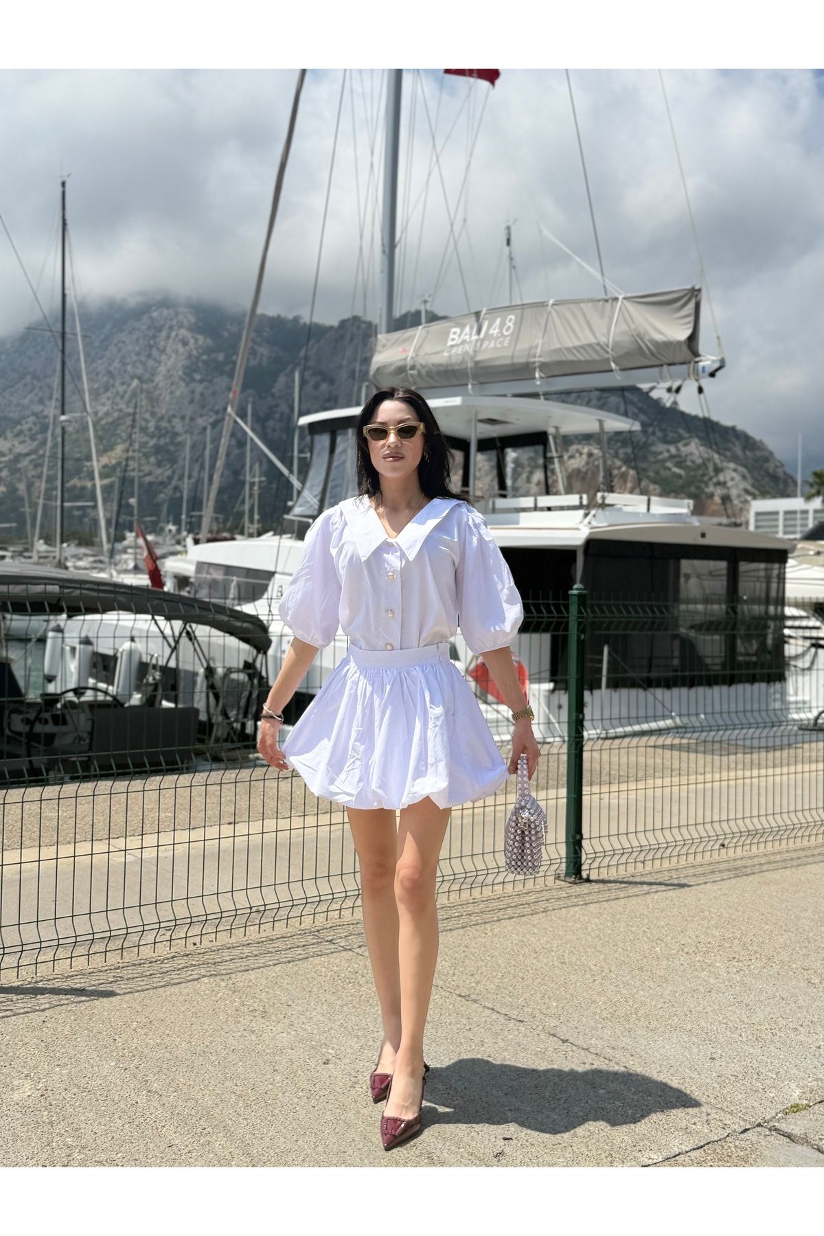 Butik Poplin takım beyaz
