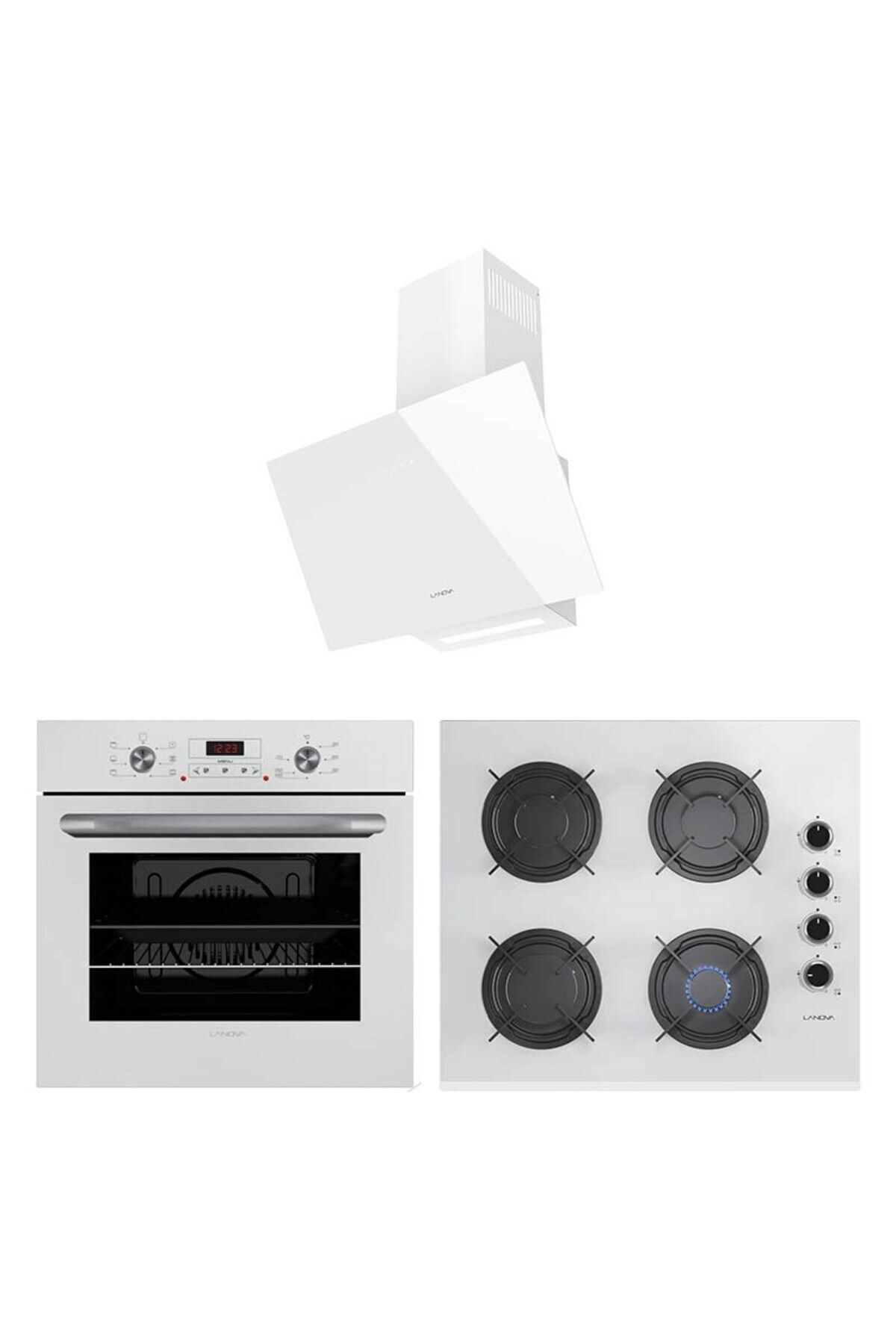 LANOVA İnci 3206W01 - G16400-202 - 3220W6 Beyaz Cam Ankastre Set