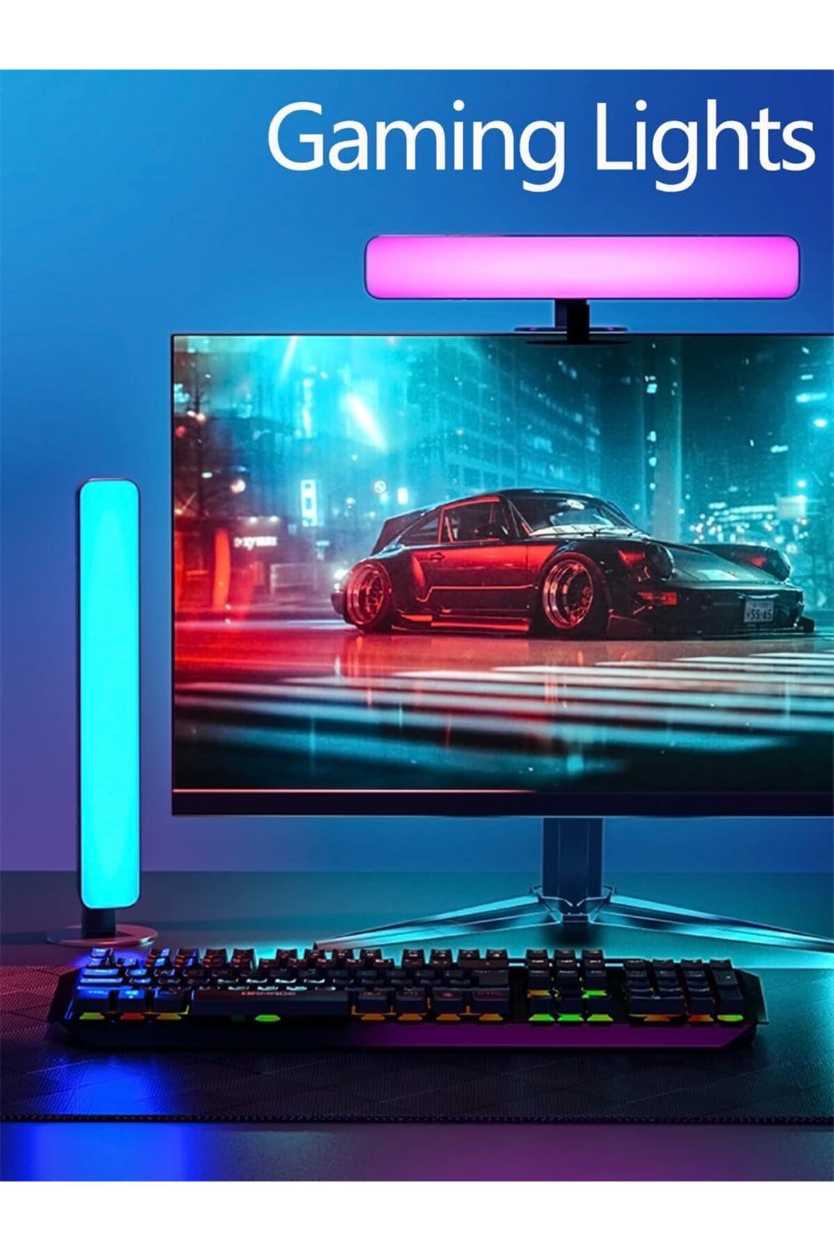 COOYA-RGB Desk Light, 16 hue gradient light strip,4 dynamic modes,Sound Reactive,for Room Ambient Lighting 8