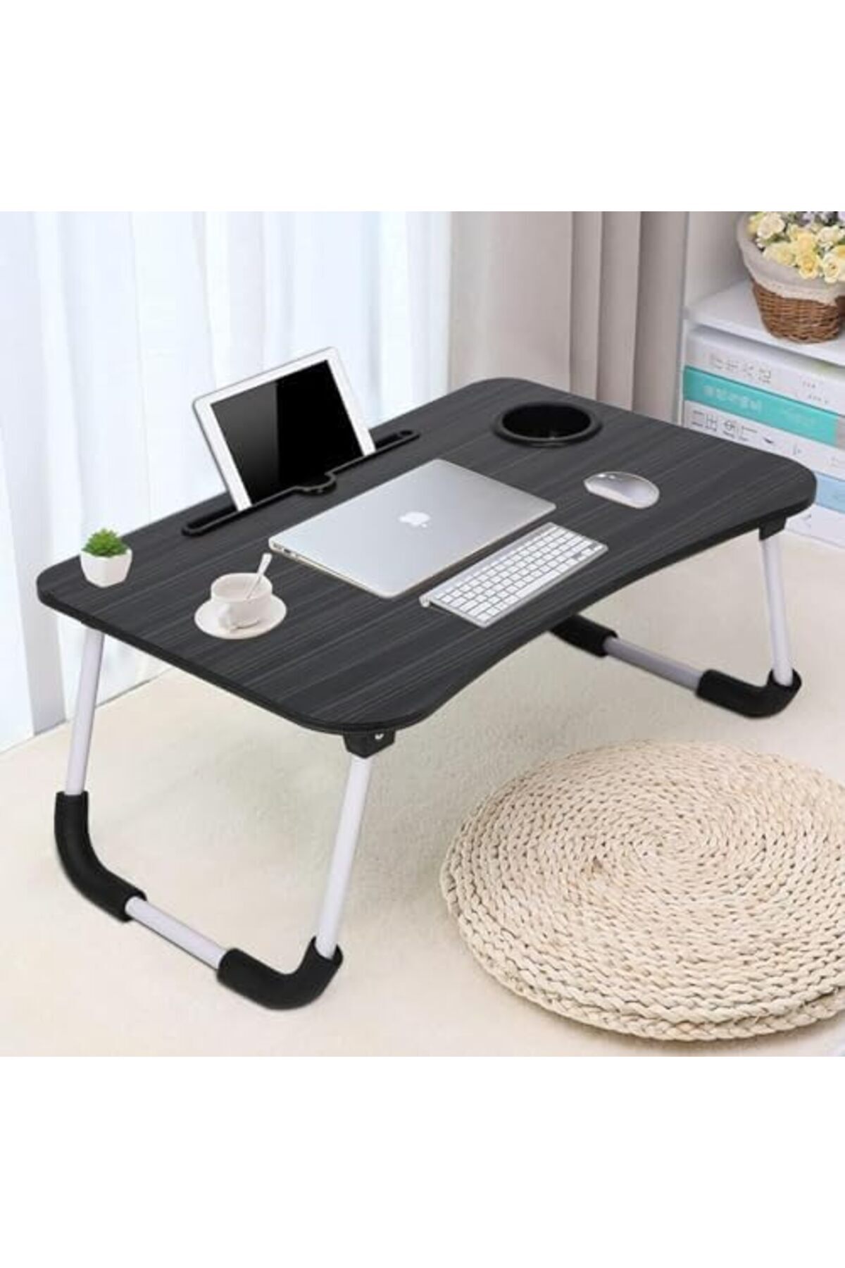 طاولة لابتوب للسرير محمولة قابلة للطي مع حامل أكواب للعمل وتناول الطعام والكتابة، لون اسود