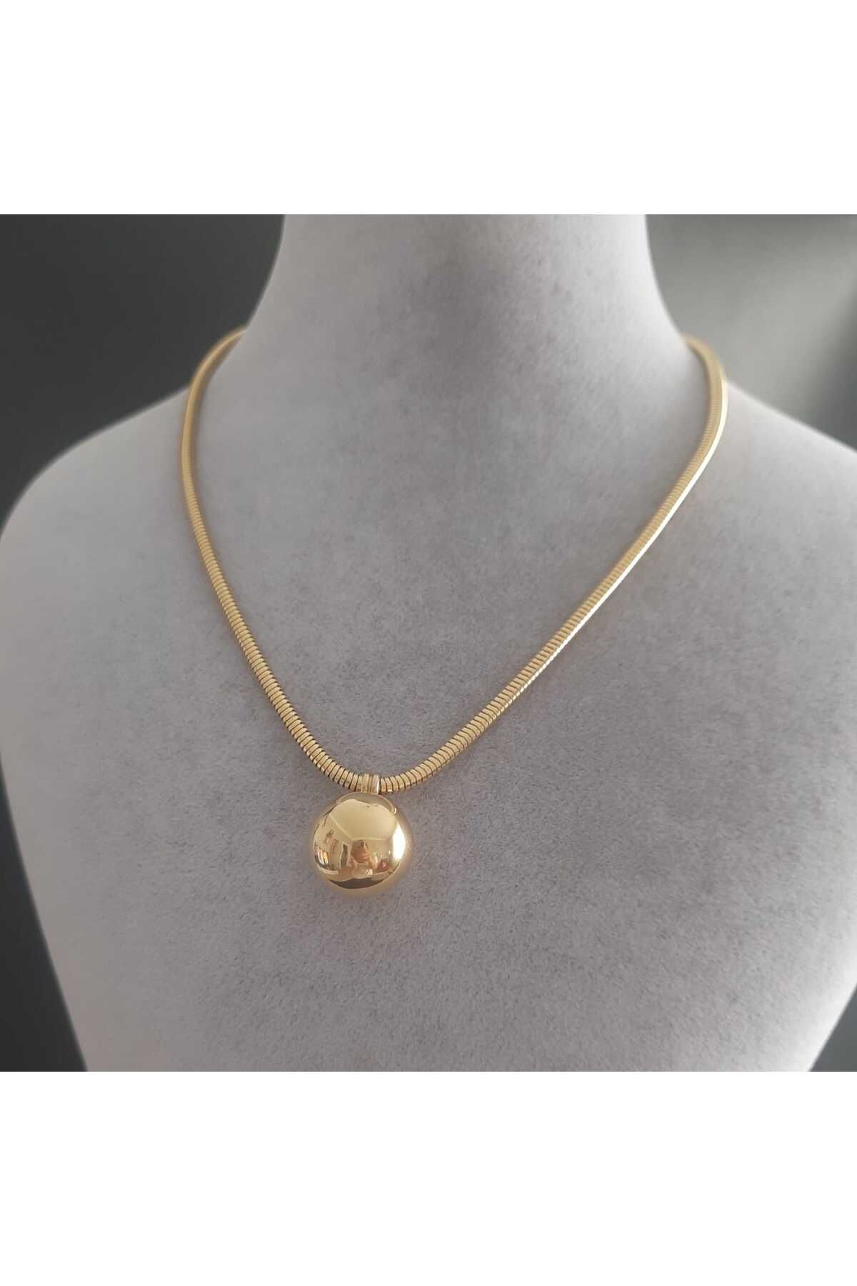 Betül Çekiç Paslanmaz Çelik Gold Renk Boru Zincir Büyük Topçuk Kadın Kolye