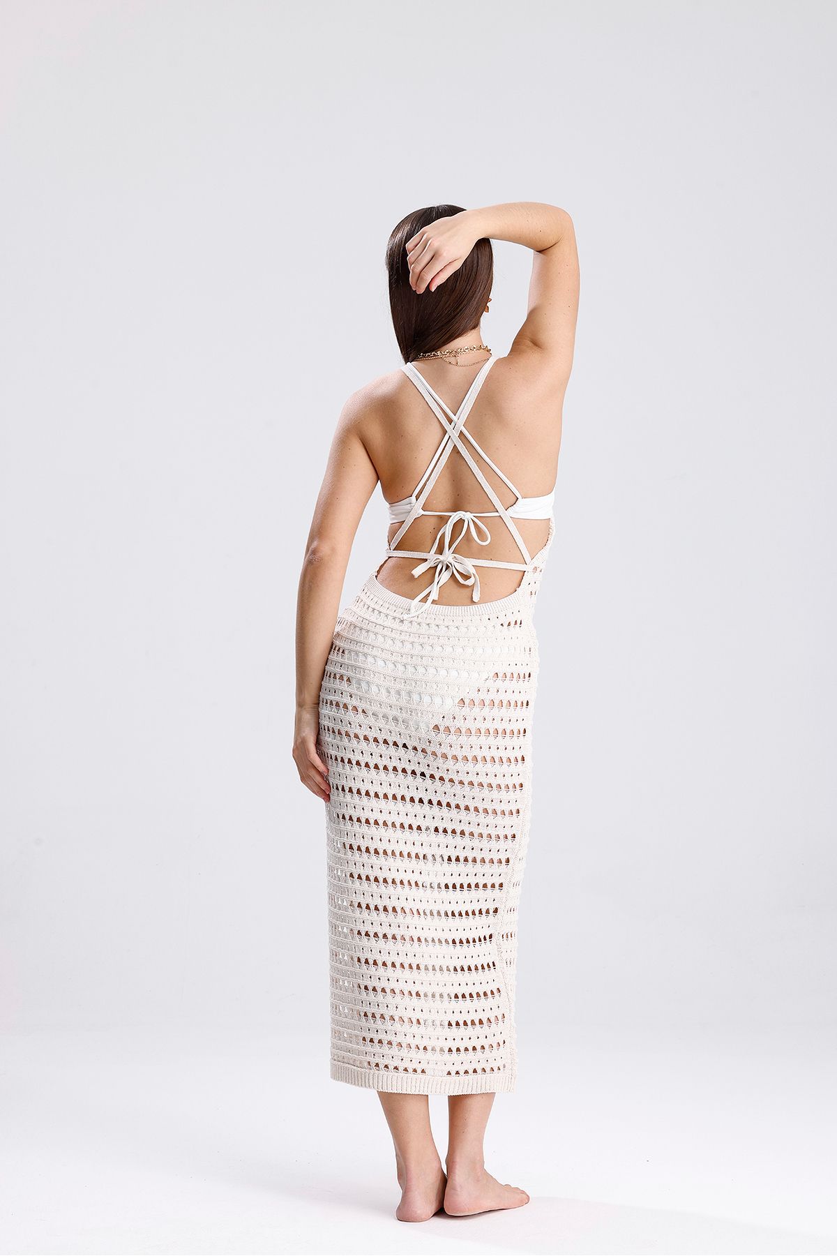 YUGA KNİTTİNG-Openwork Pattern Thin Summer Knitwear Beach Dress 6