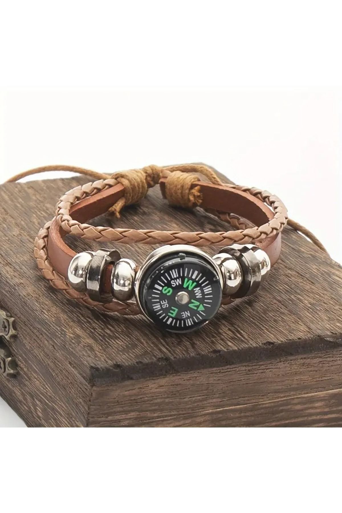 Feron accessories 2'li Unisex Pusula Detaylı Deri Bileklik Seti - Ayarlanabilir E-407