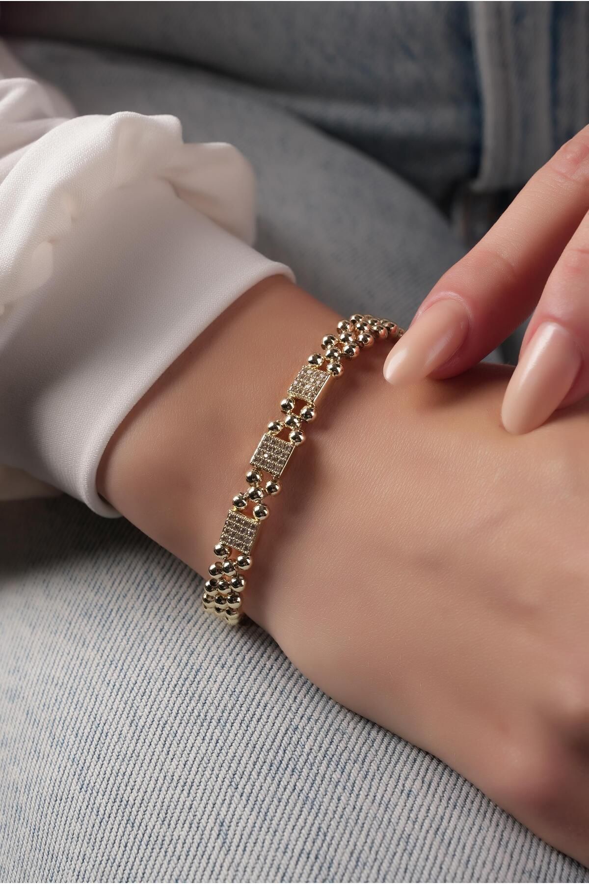 Çlk Accessories Premium 3 Sıra Kare Taşlı Dorika Bileklik 791000