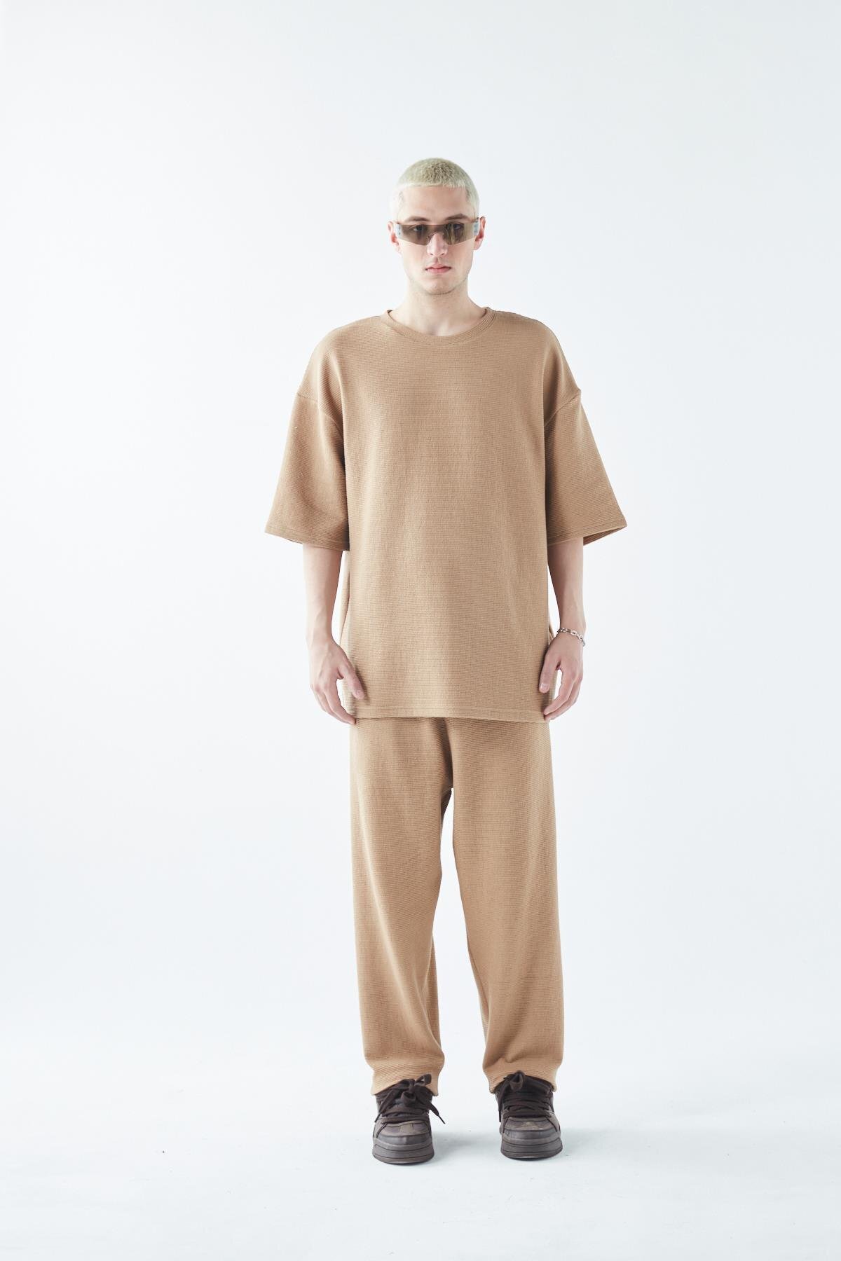 Oversize Basıc Triko Eşofman Takım Vizon — قهوه‌ای 40-734