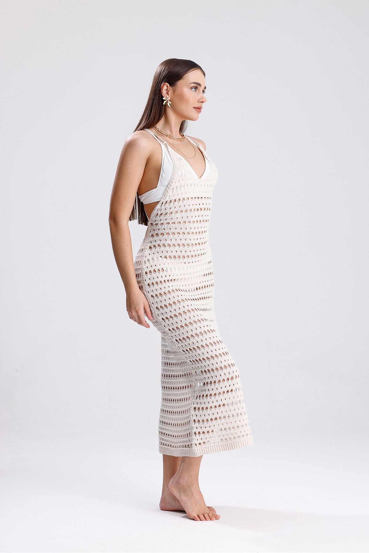 YUGA KNİTTİNG-Openwork Pattern Thin Summer Knitwear Beach Dress 8