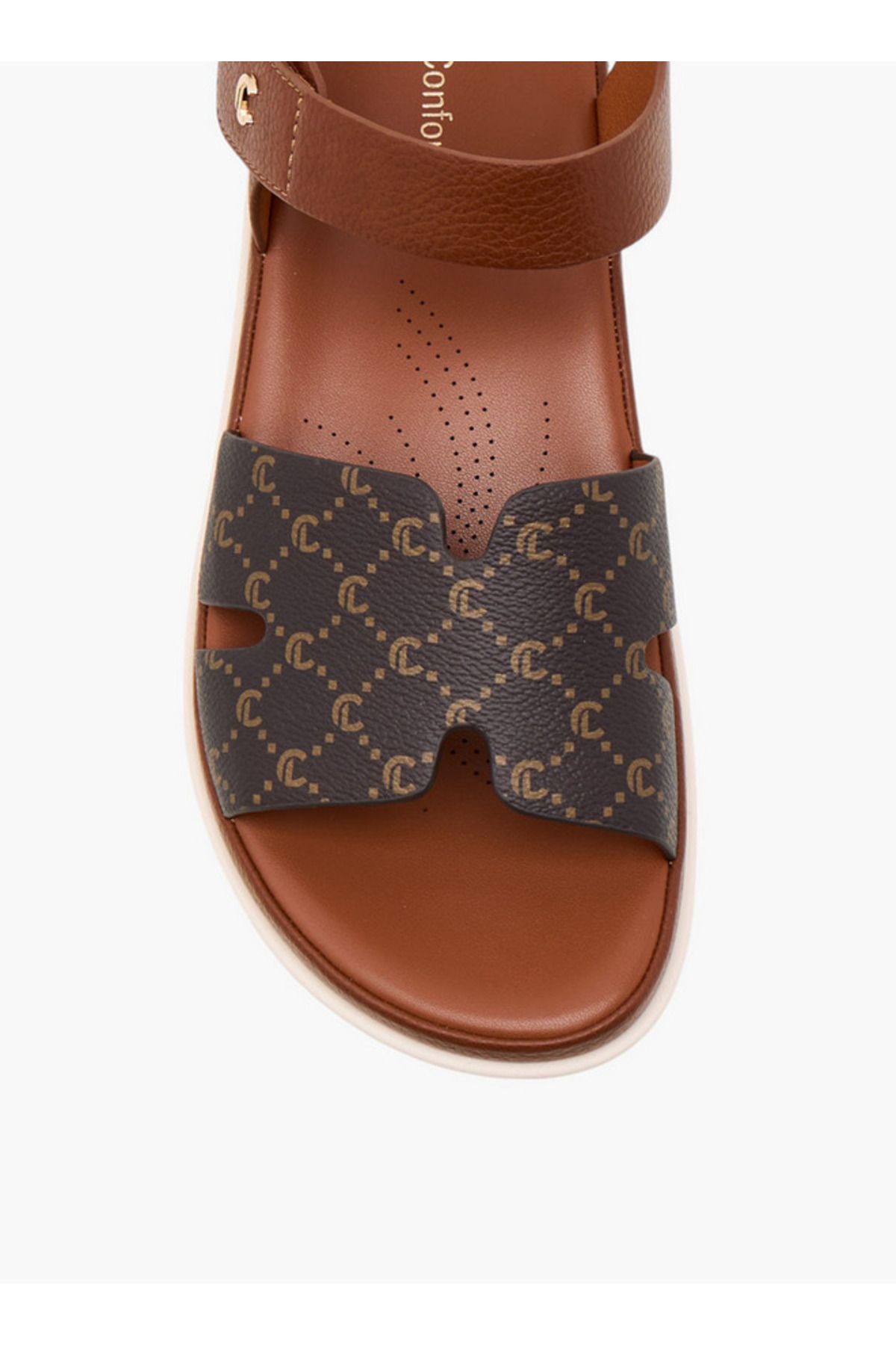 Le Confort-Monogram Print Comfort Sandals with Hook and Loop Closure 4