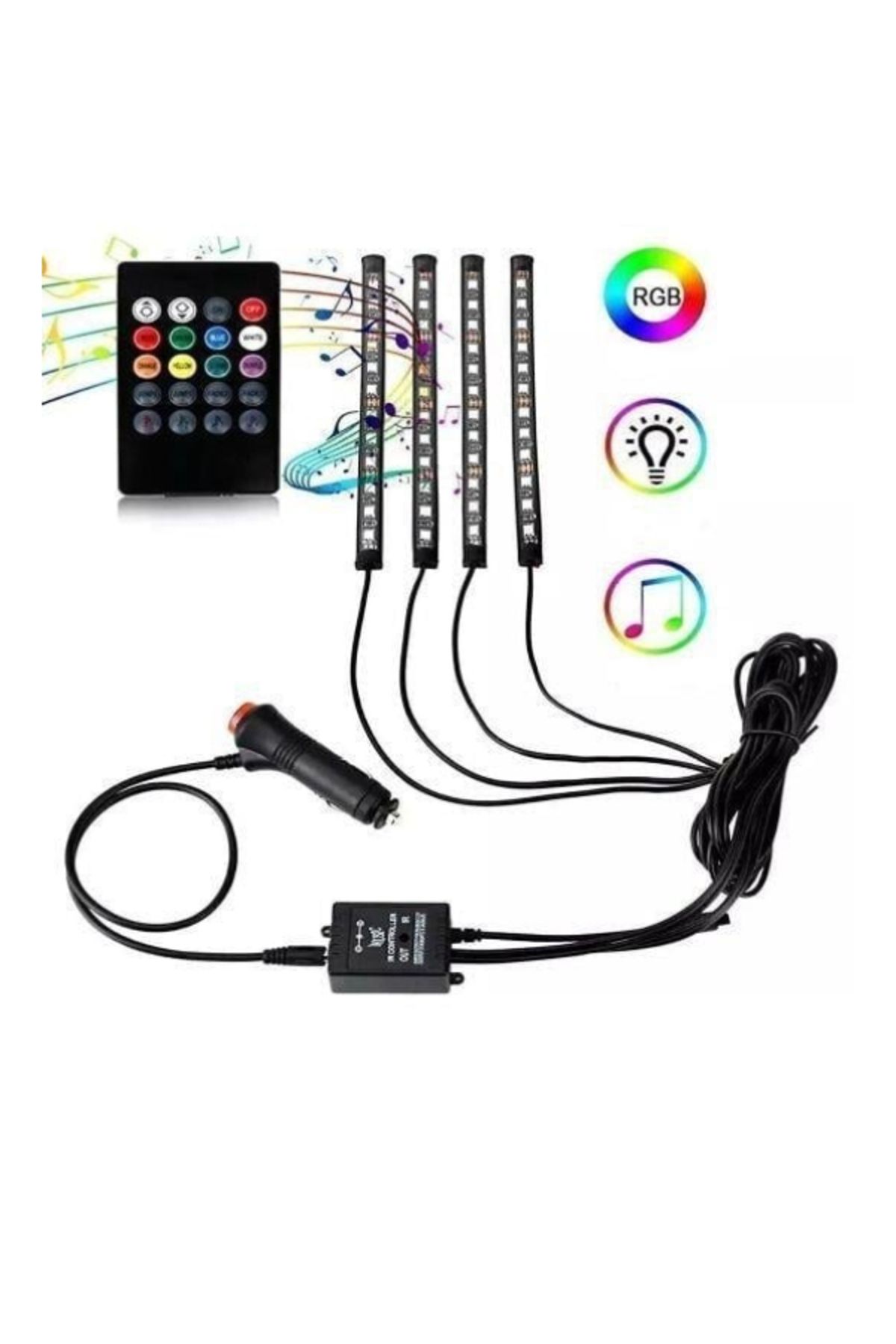 KfksStore Araç İçi Ayak Altı Sese Duyarlı Şerit Led 4 lü Set