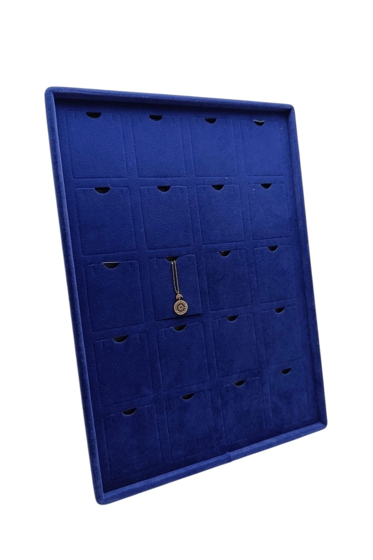 MeGass Dekor Yerli Üretim Roma Model Dikine Süet Kumaş Lacivert 34-24 Cm Ayaklı Üçlü Set Tabla Stand