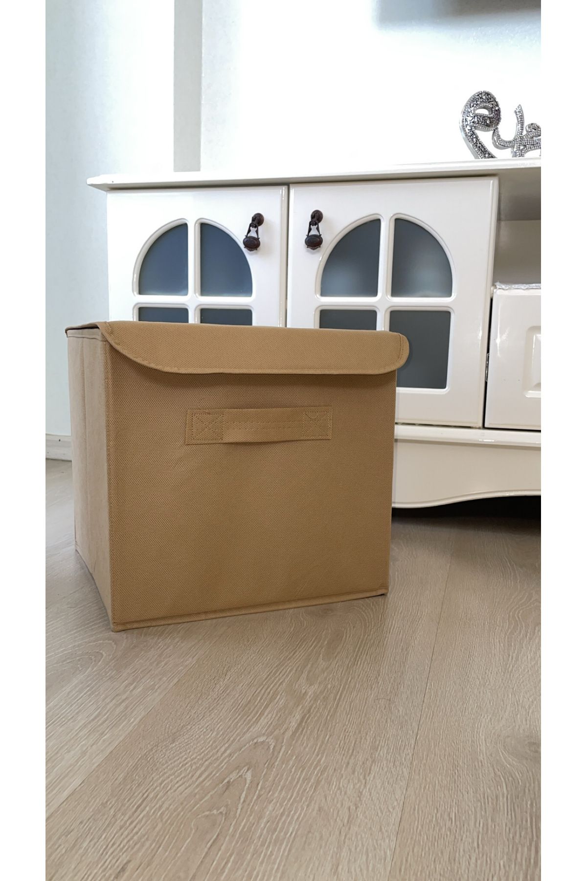 ON-ARS TEKSTİL Bej Kapaklı Dolap Içi Çamaşır Oyuncak Düzenleyici Katlanır Saklama Kutusu Organizer 30x30x30
