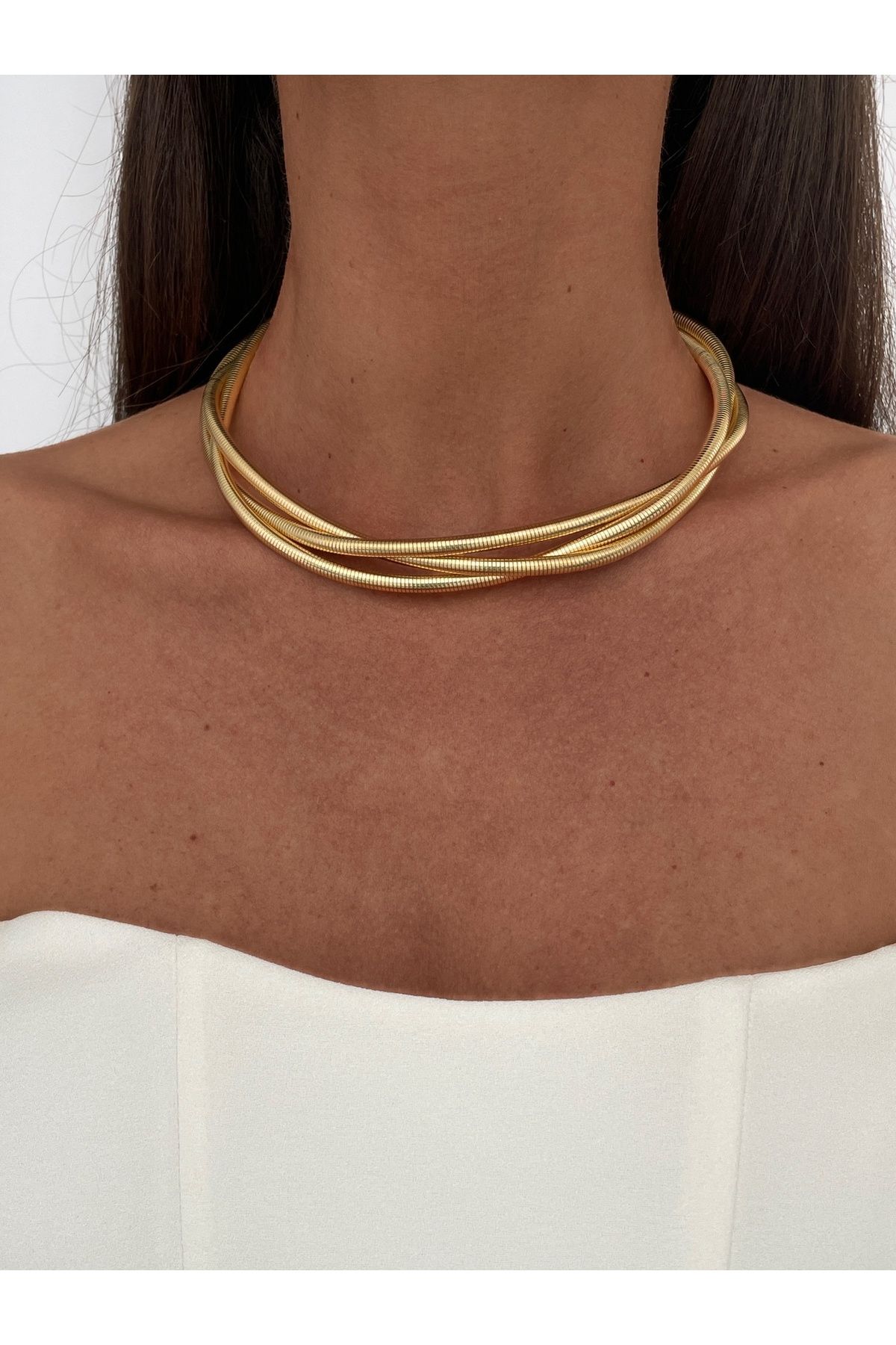 Luparadis Özel Seri Tırtık Model Üçlü Sarmal Tasarım Gold Choker Kolye