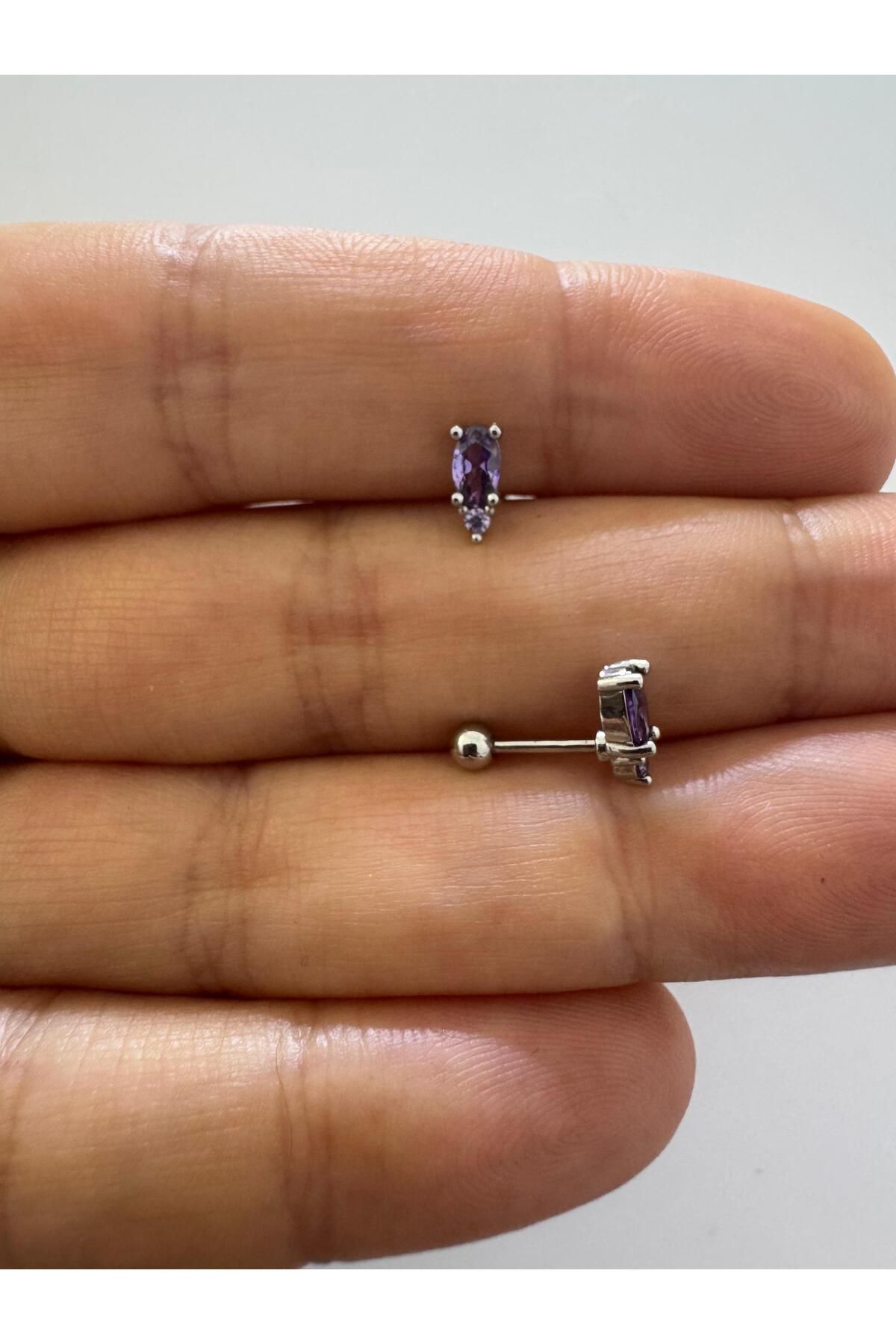 Arescollection 1 adet zirkon taşlı helix tragus lobe uyumlu piercing küpe