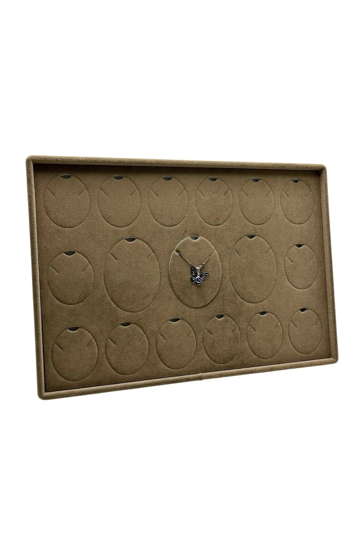 MeGass Dekor Yerli Üretim Bükreş Model Dikine Süet Kumaş Sütlü Kahve 34-24 Cm Ayaklı Üçlü Set Tabla Stand