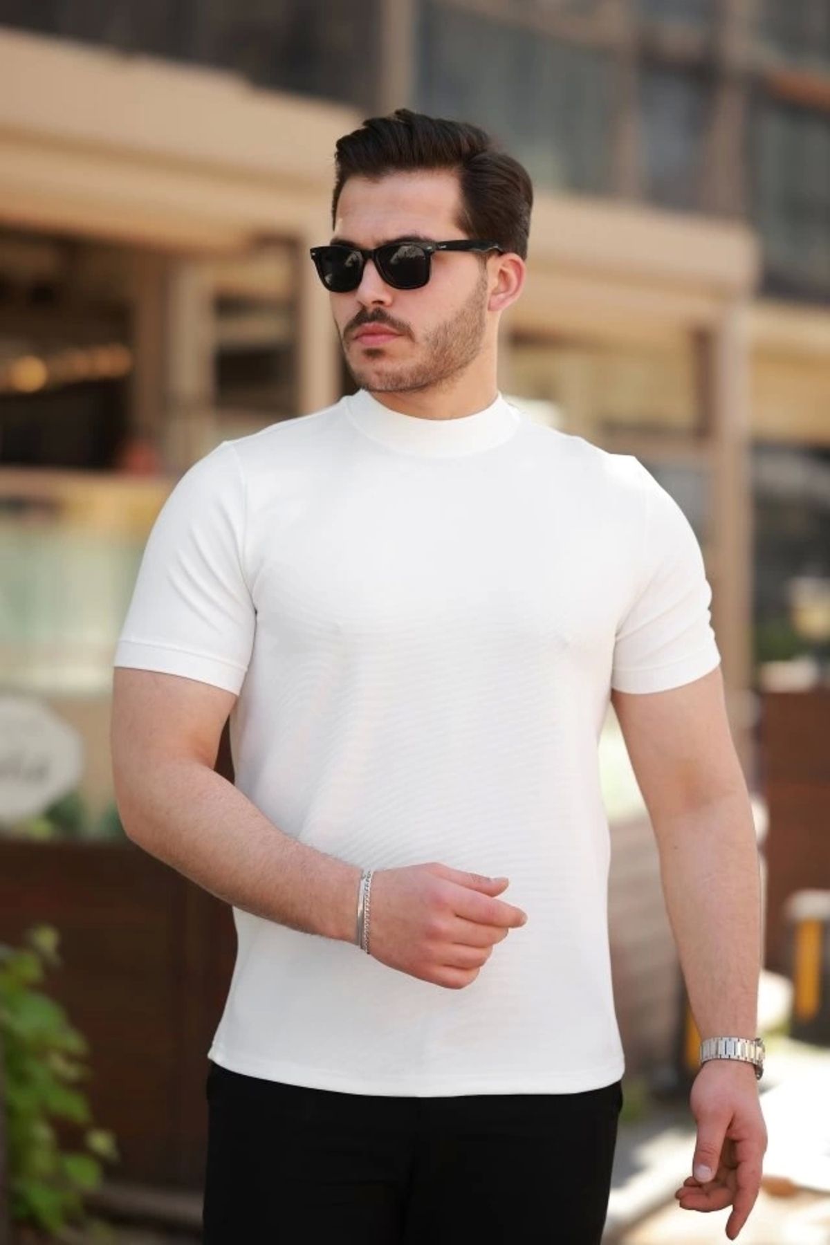 Kaplan Erkek Ince çizgi Dokulu Kısa Kollu T-shirt