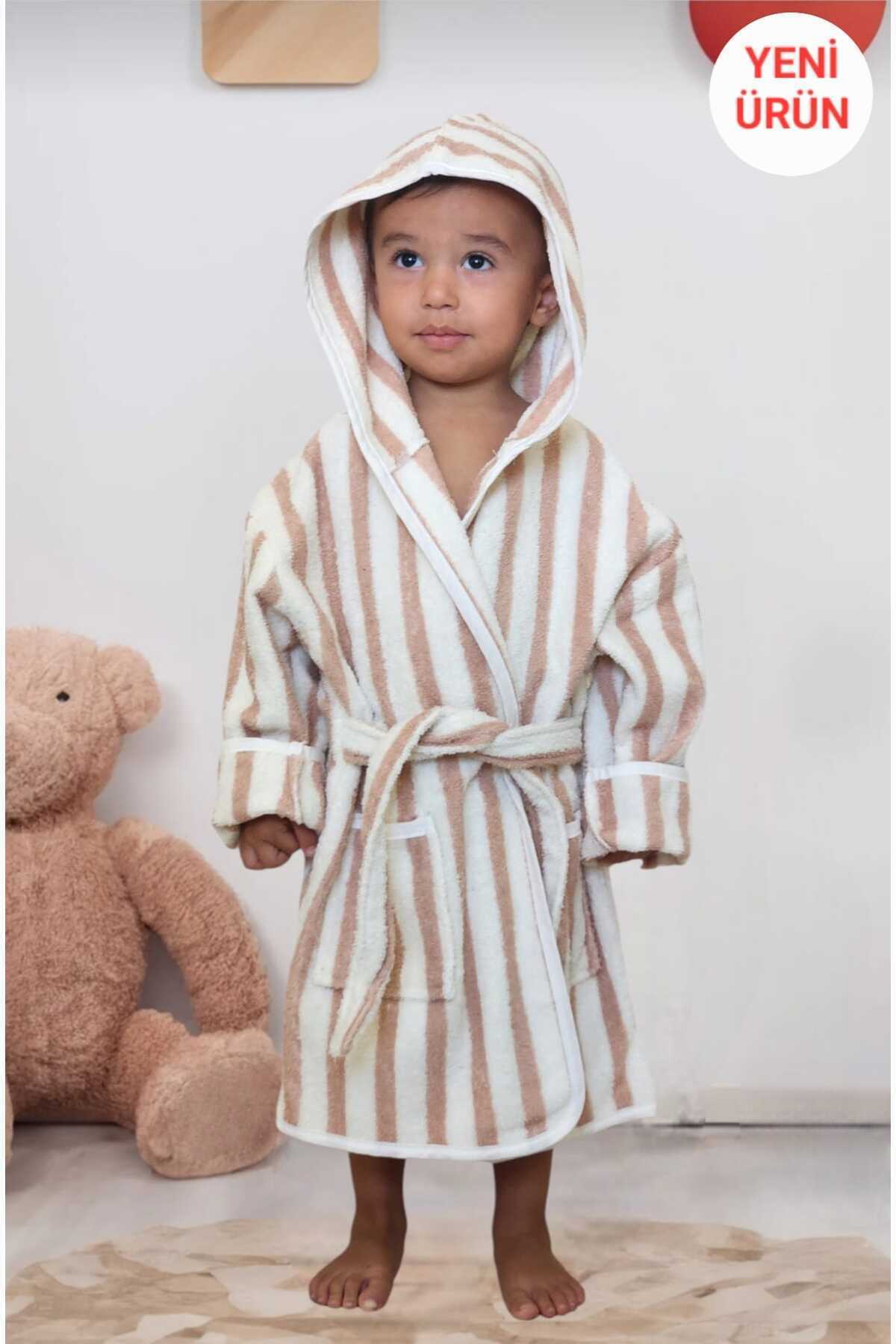 PAMUK HANIM Outlet Pamuklu Kız Bebek -çocuk Banyo Havlu Kapşonlu Bornoz Çizgili/pembe fotoğrafı 3 (önizleme)