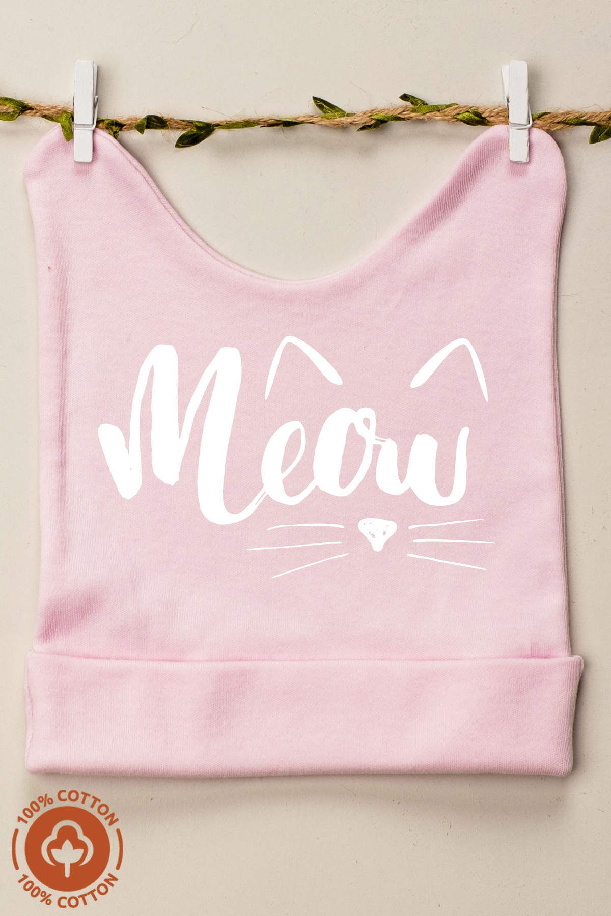 Miniel Unisex Bebek Meow Baskılı 0-6 Ay Penye Organik Pamuklu 2Li Bebek Bere Renkli Set fotoğrafı 3 (önizleme)