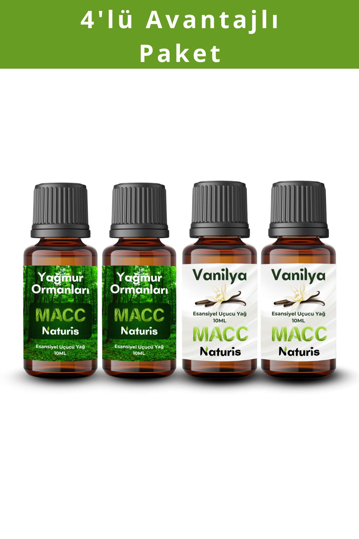 MACC Naturis 4x Favori Seti Esansiyel Uçucu Yağ, Buhurdanlık Yağı,Difüzör Esansı,Oda Kokusu,Çamaşır Yün Topu 10ml