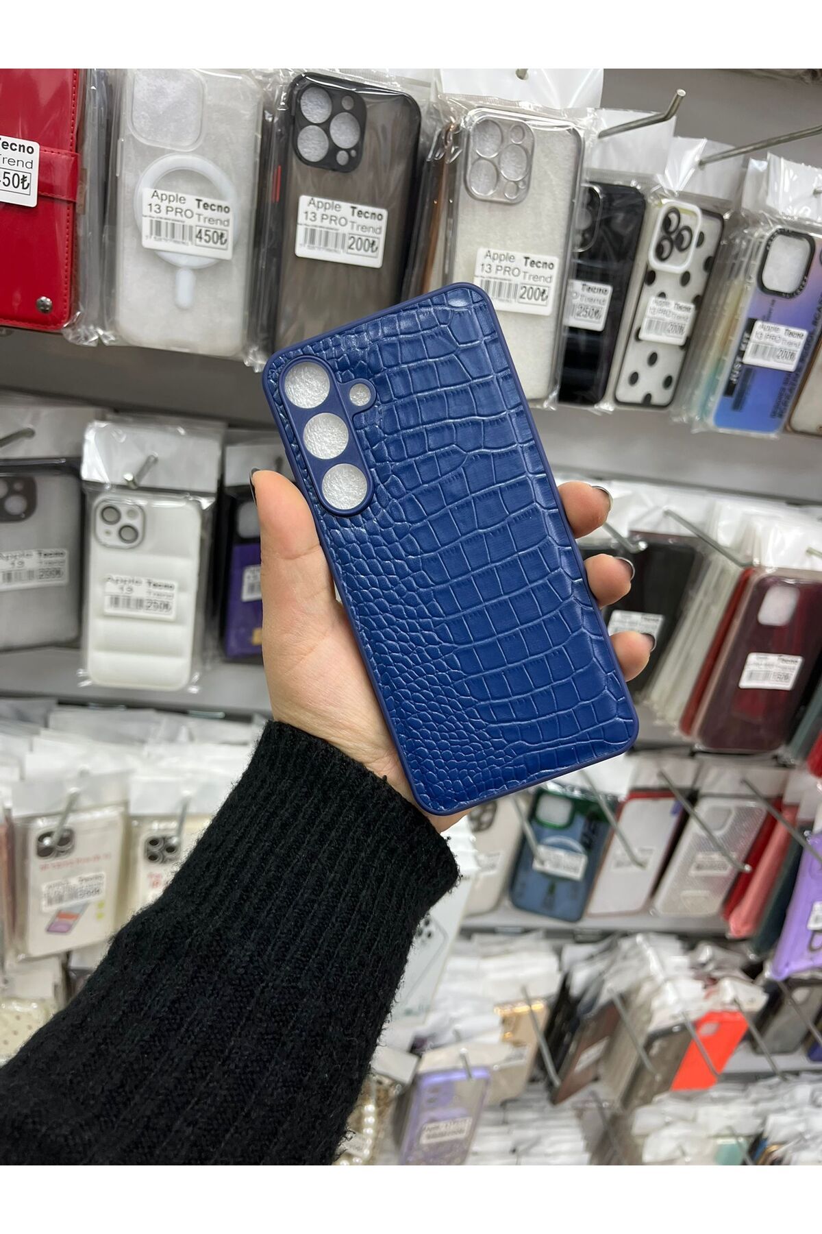 TECNOTREND GALAXY S25 PLUS Dokulu Yüzey Çekmeye Dayanıklı Cep Telefon Kılıfı Pu Deri Kaplamalı Yumuşak