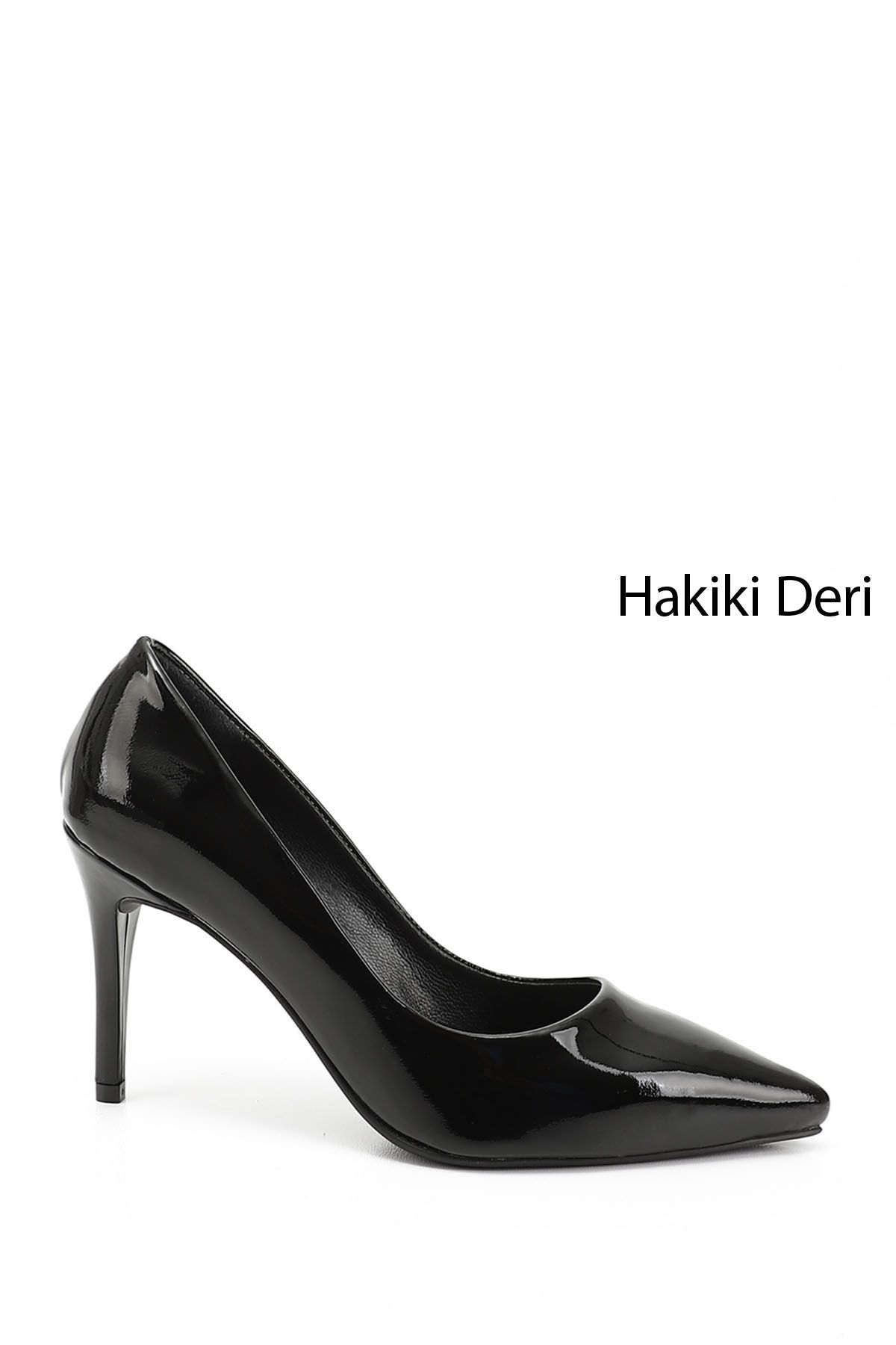 GÖNDERİ(R) Kadın / Kız Siyah Rugan Sivri Burun İnce Topuklu Hakiki Deri Stiletto