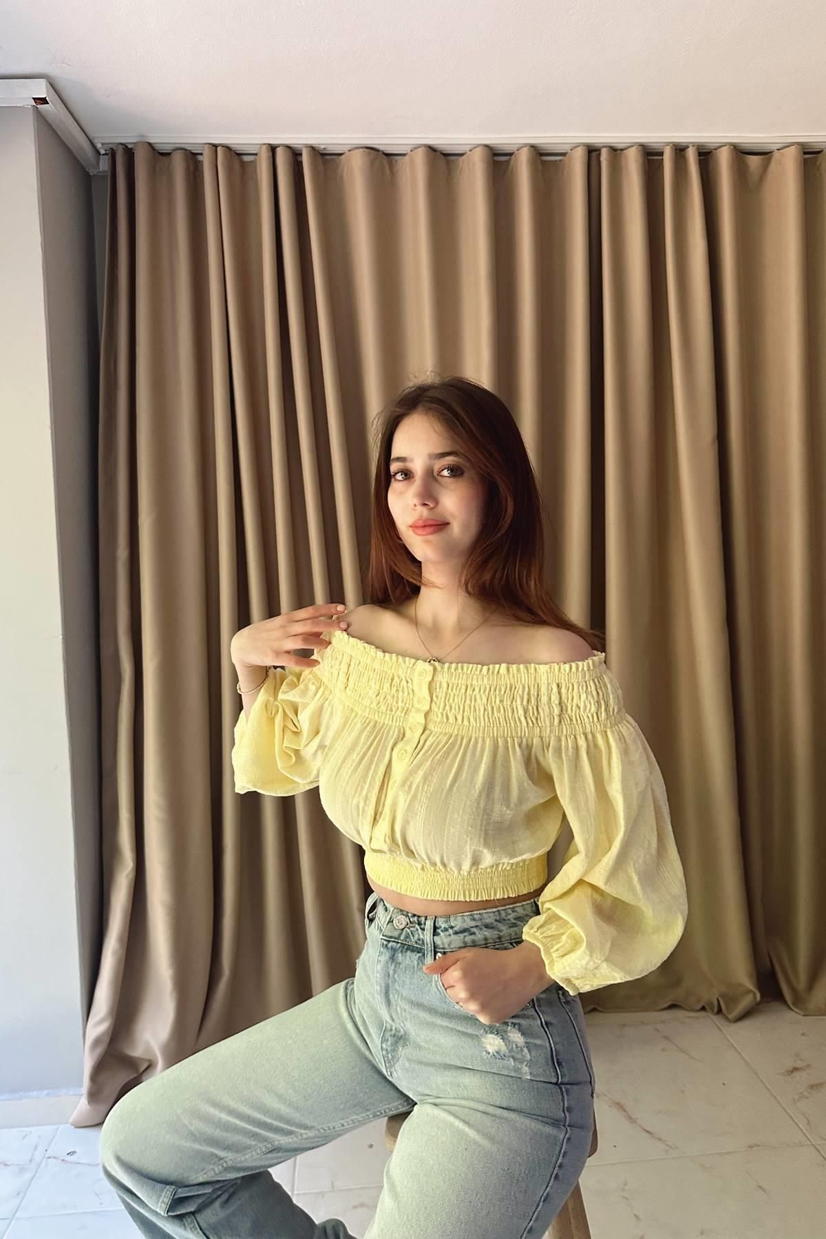 lizge giyim-Open Shoulder Buttoned Ball 3