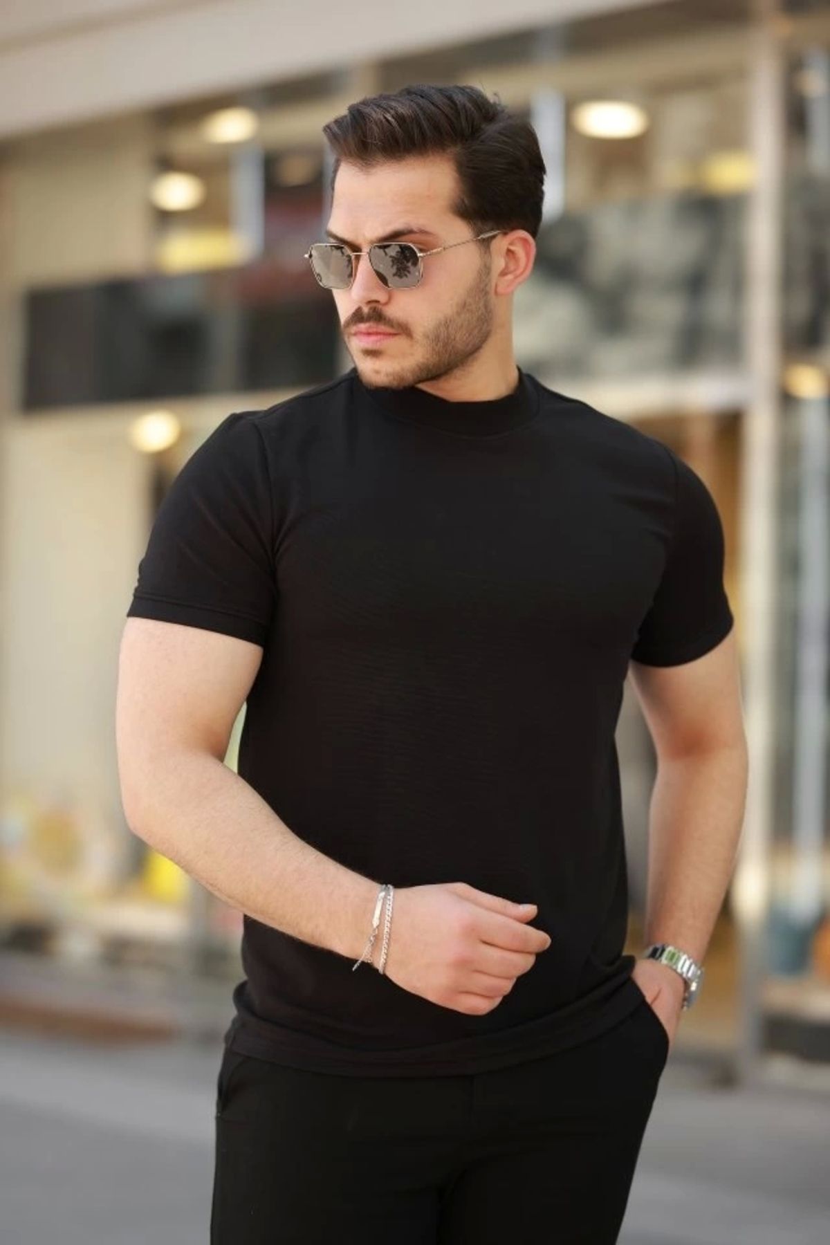 Kaplan Erkek Ince çizgi Dokulu Kısa Kollu T-shirt