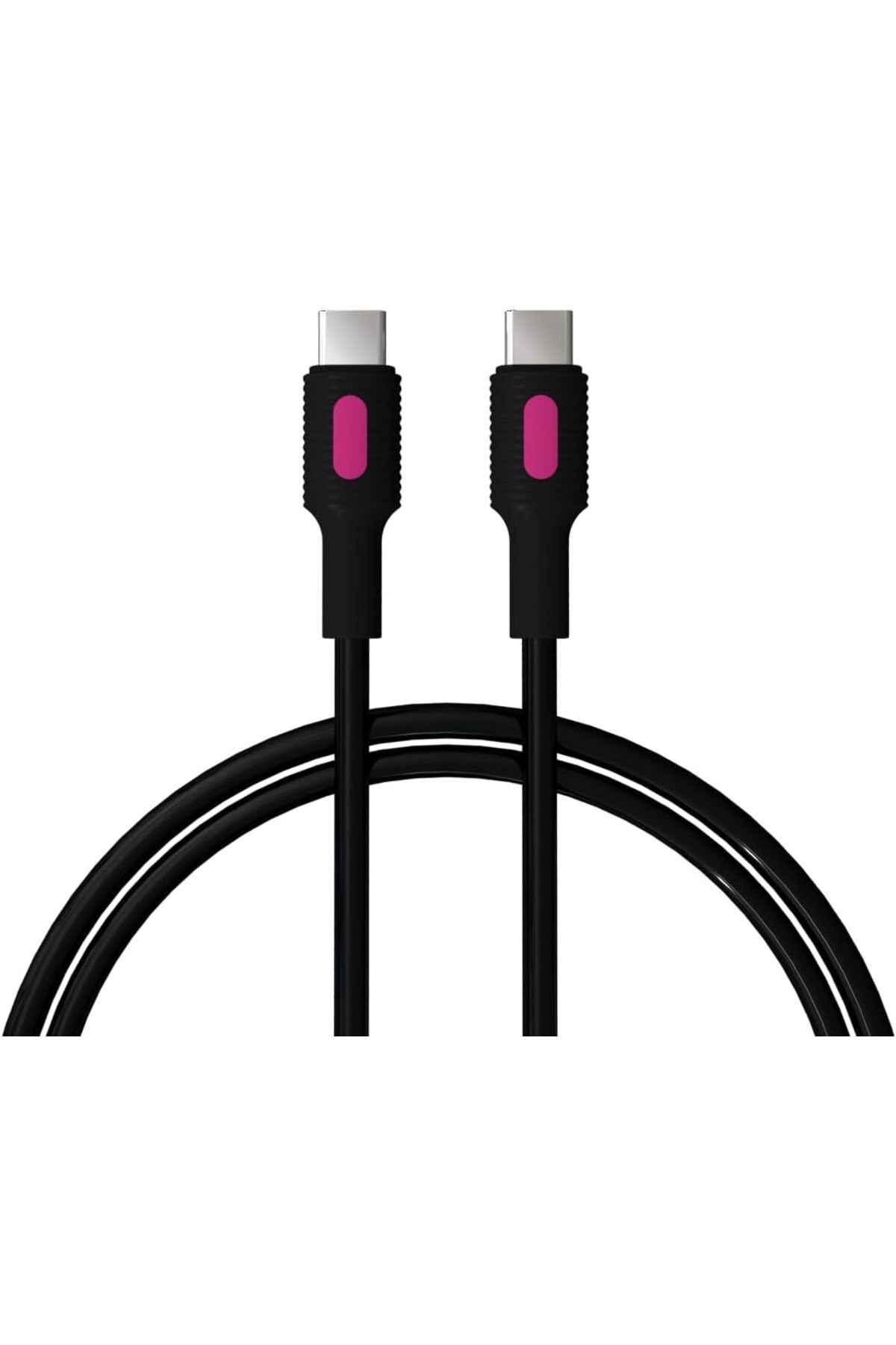 ÇAĞUR Eser Coral Type C-C Power Delivery Hızlı Şarj Kablosu, Siyah Kablo, Fuşya/Siyah Uçlar (150 CM)