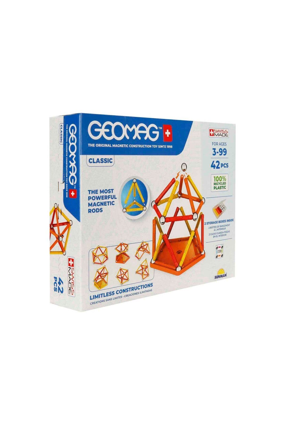 Sunman Geomag Classic 42 Parça Manyetik Yapı Oyunu Seti – Manyetik Çubuk ve Bilye Eğitici Oyuncak
