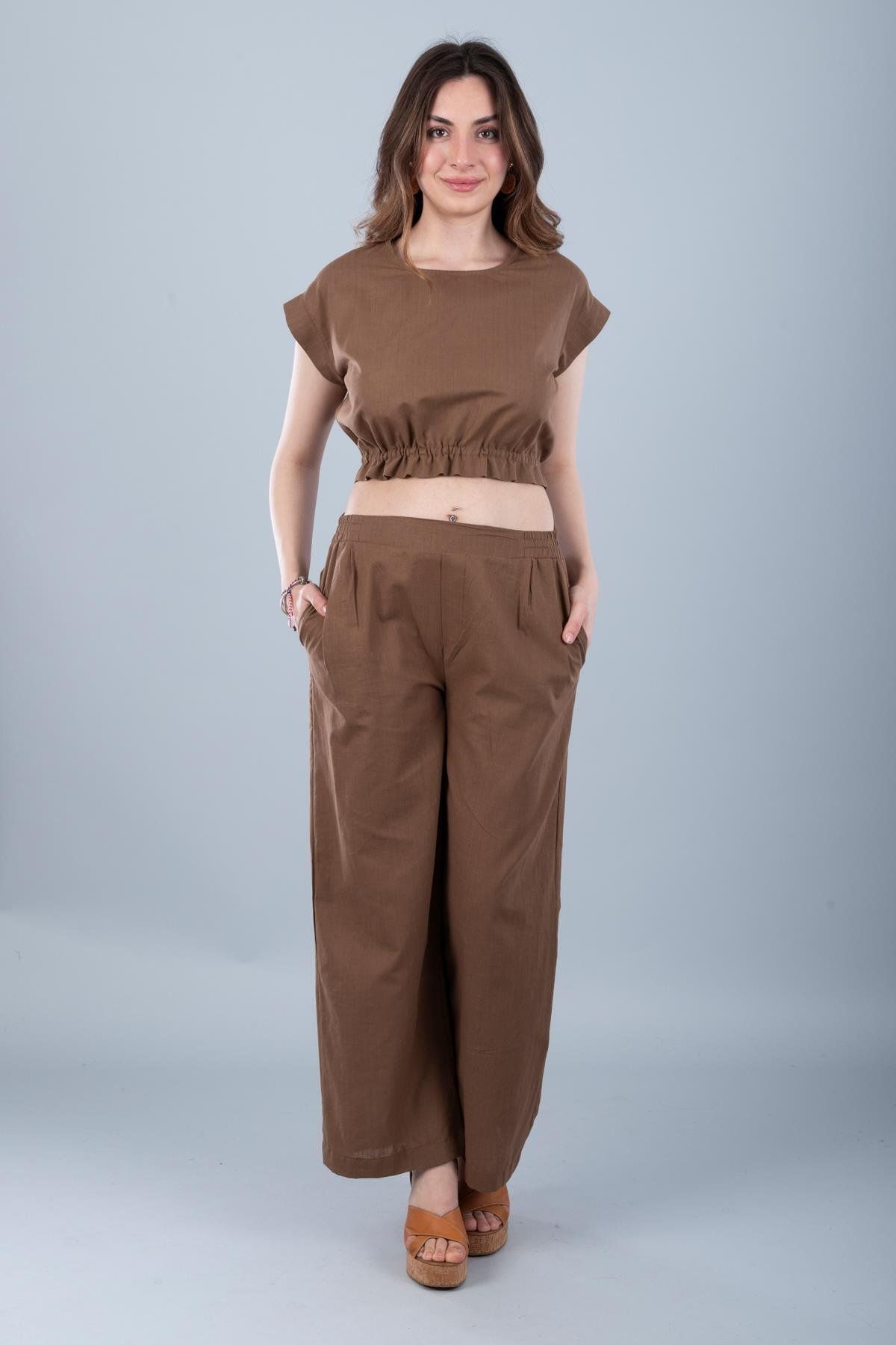 Bonitas Beachwear Pamuklu Crop Kahverengi