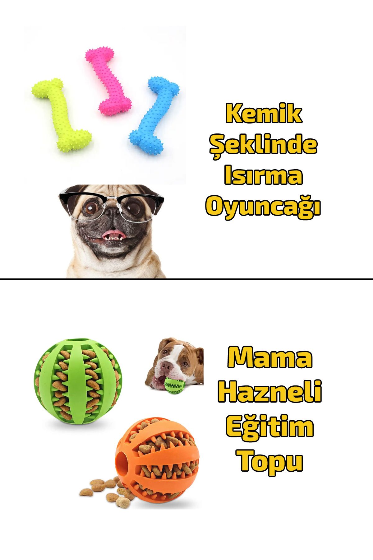 rianka Mama Hazneli Köpek Eğitim Oyun Topu Kemik Şeklinde Köpek Isırma Oyuncağı 2'li Set