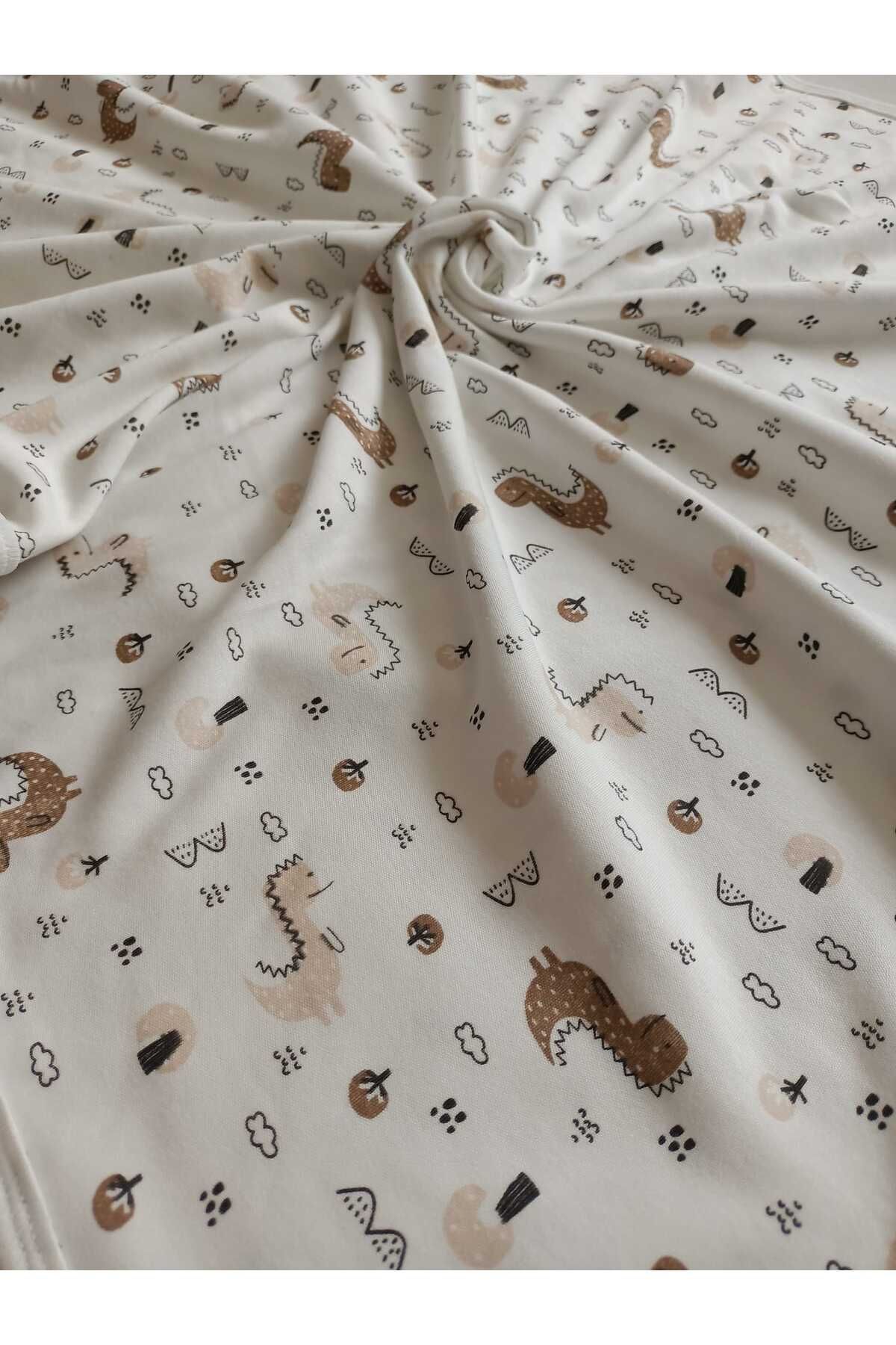 Adil Bebe %100 Pamuk Çift Katlı Dinazor Model Bebek Penye Battaniye (80X90)