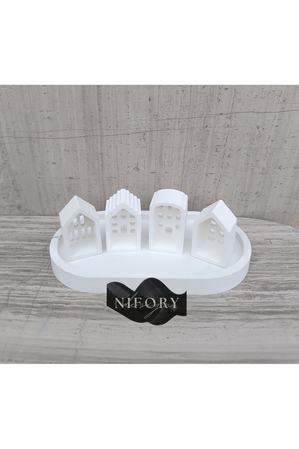 Nifory 520-N01 Dekoratif Beton Sunum Aksesuar Set Beton Biblo Organizer Takımı Çok Amaçlı Dekoratif Set